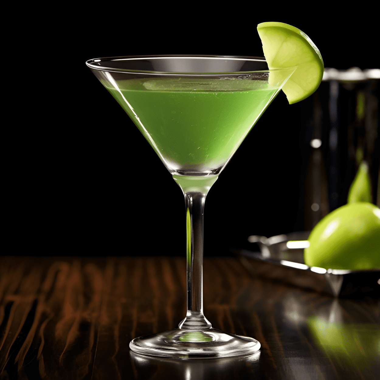 The Apple Martini has a sweet and sour taste, with a crisp and refreshing apple flavor. It is well-balanced, with a slight tartness from the apple and a smooth, velvety finish from the vodka.