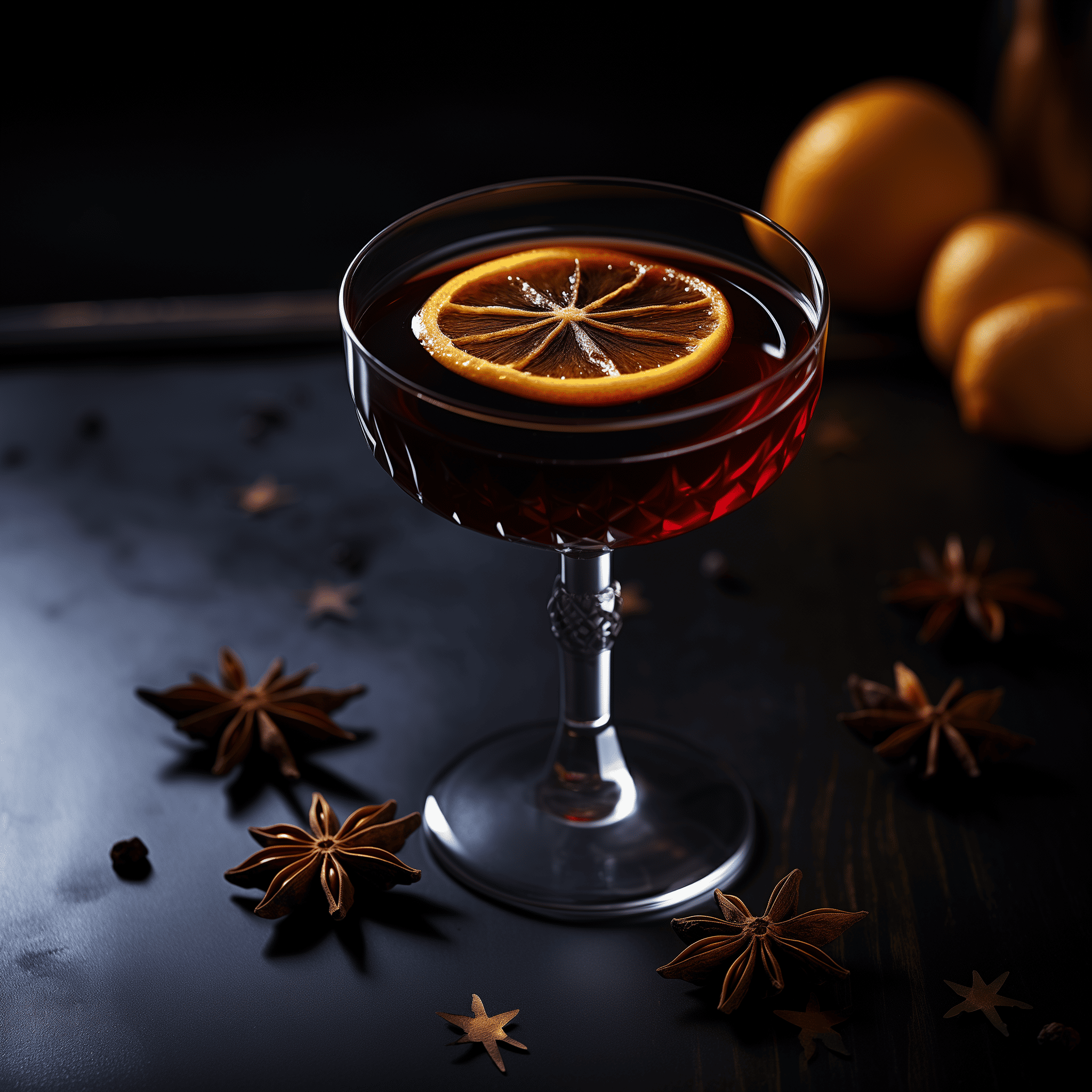 The Black Mamba cocktail offers a complex flavor profile. It's a harmonious blend of herbal, fruity, and slightly bitter notes, with a warming sensation from the mulled wine and a crisp finish thanks to the lemon.