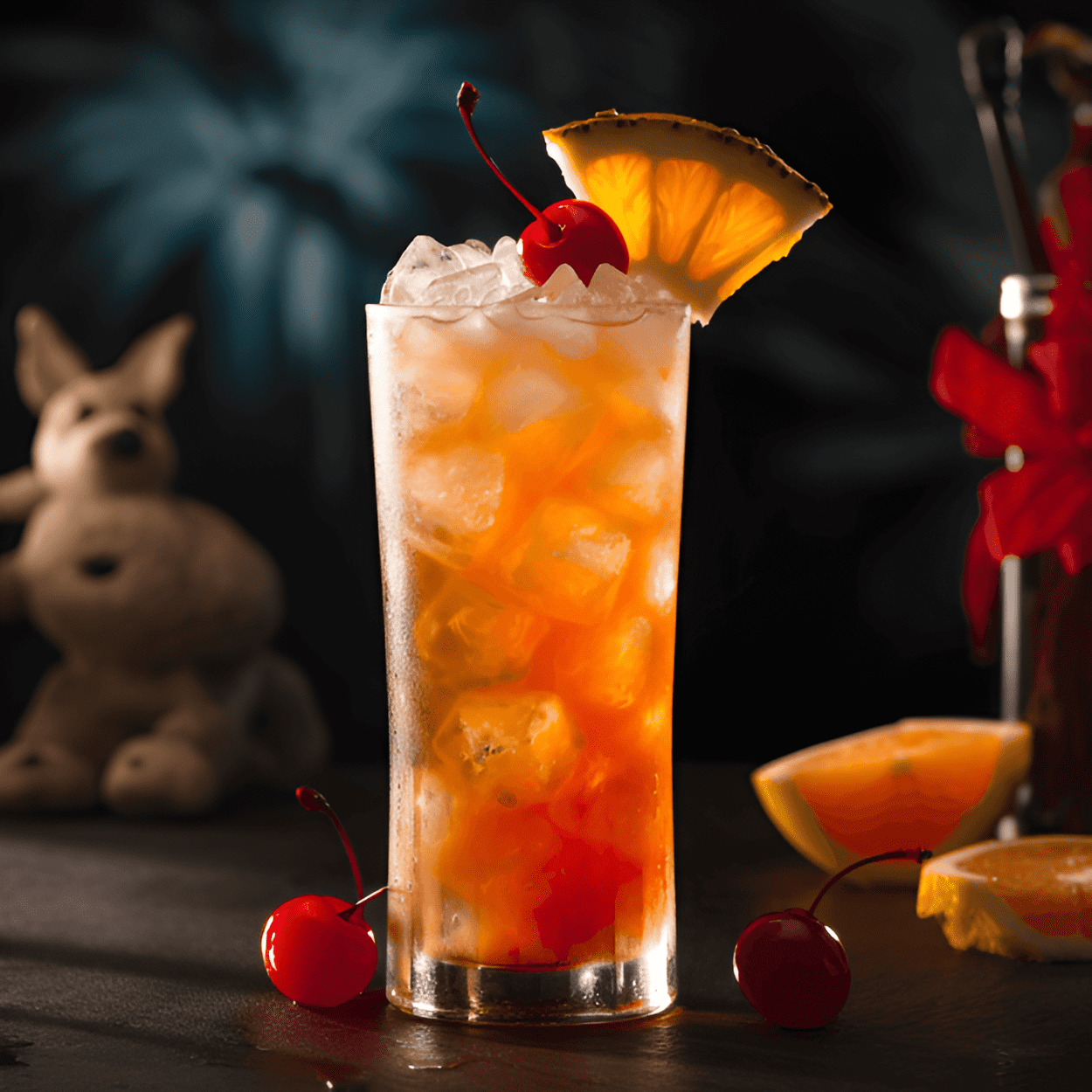 Black Superman Cocktail Recipe - The Black Superman is a powerful, full-bodied cocktail. It has a sweet, fruity taste with a strong alcoholic undertone. The combination of tropical fruit flavors and dark rum gives it a unique, rich flavor profile.
