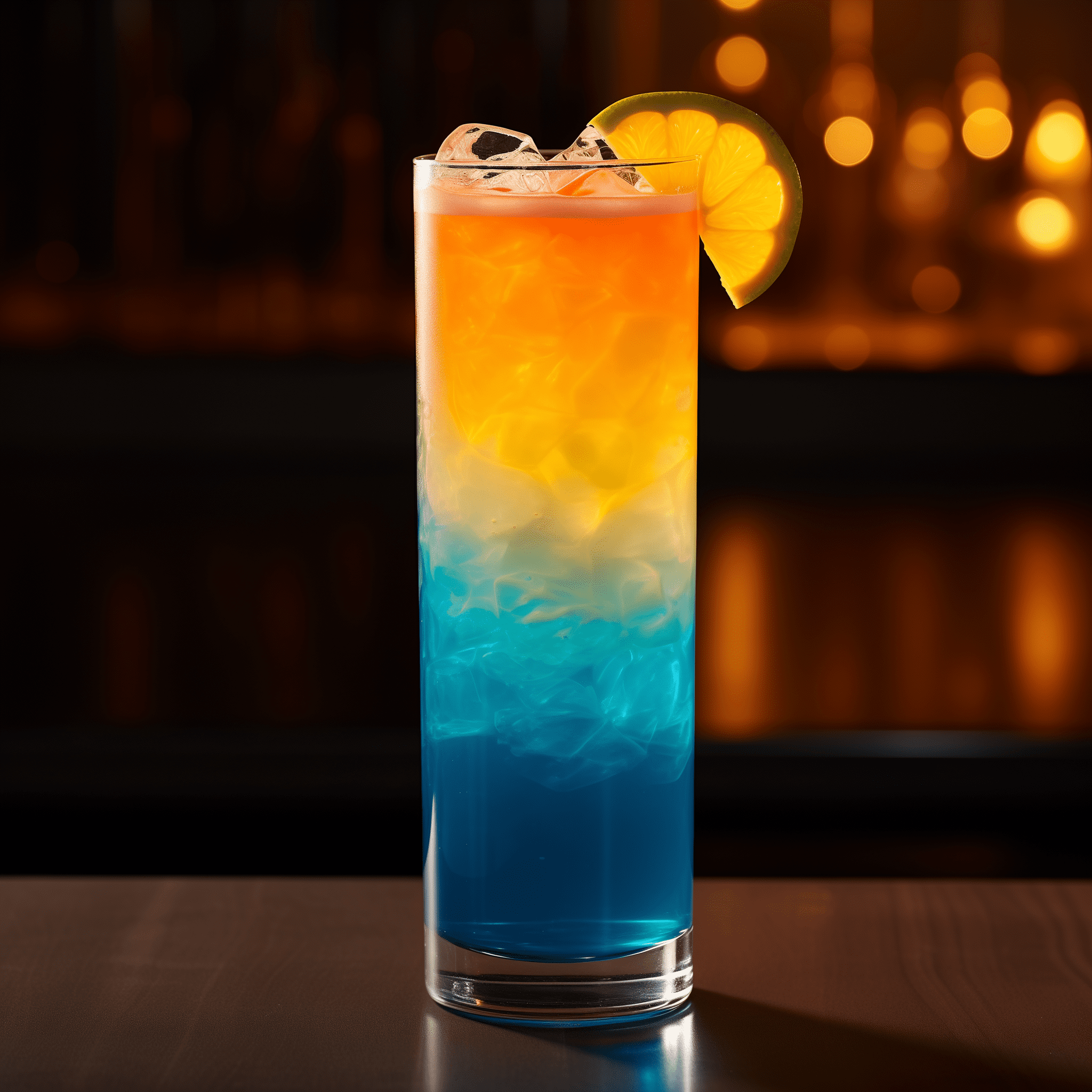 Blue Booty Cóctel Receta - El cóctel Blue Booty es una deliciosa fusión de sabores dulces y picantes, con un fuerte golpe de la combinación de rones blanco y oscuro. El ron Malibu añade un suave matiz de coco, mientras que el curaçao azul aporta una nota cítrica de naranja que complementa los jugos tropicales de piña y naranja. Es una bebida fuerte pero equilibrada con un sabor afrutado y refrescante.