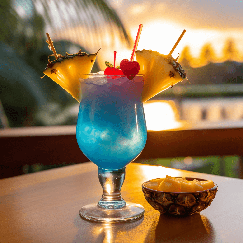 Blue Hawaiian Cóctel Receta - El cóctel Blue Hawaiian tiene un sabor dulce, afrutado y tropical con un toque de cítricos. La combinación de piña, coco y blue curaçao crea un perfil de sabor refrescante y exótico.