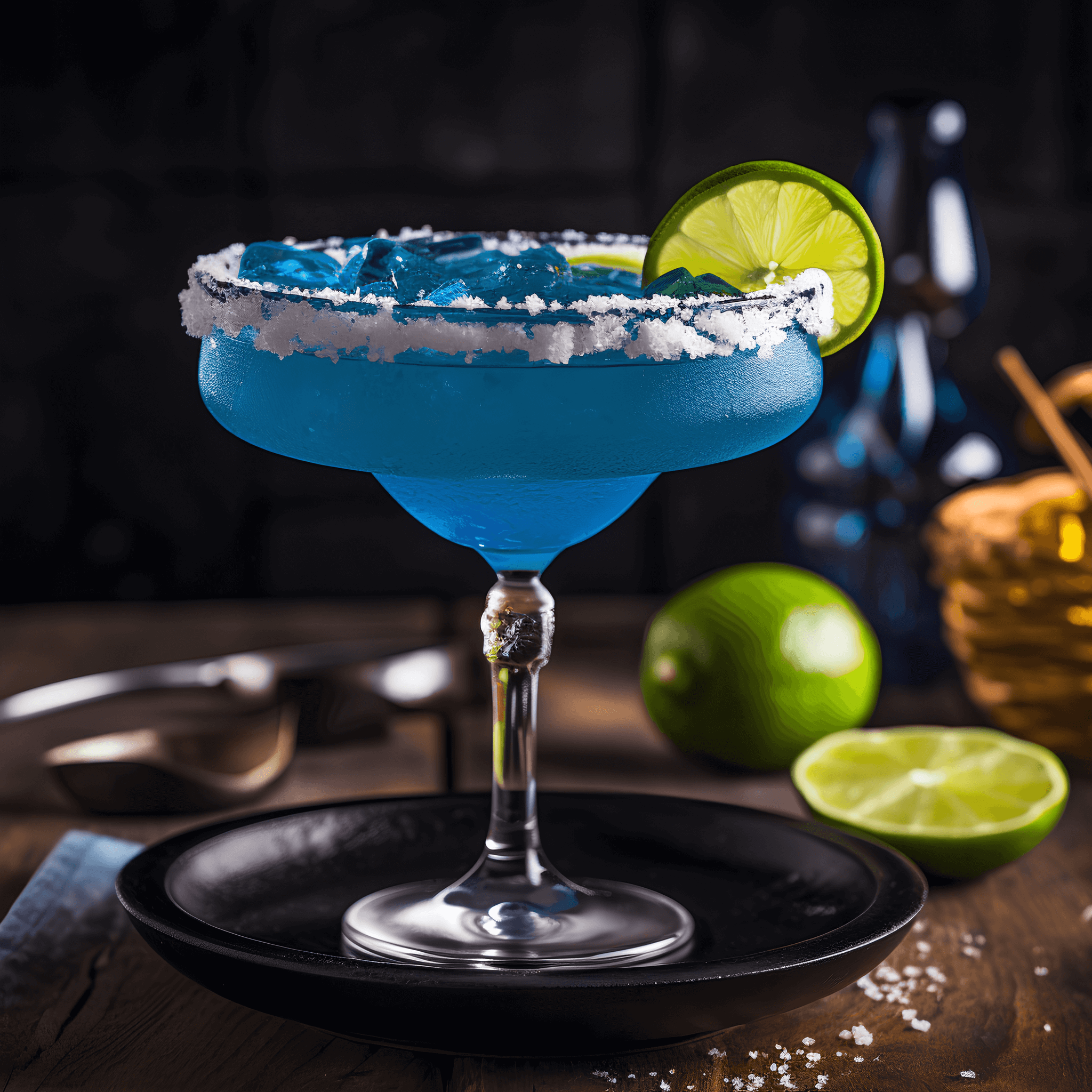The Blue Margarita has a well-balanced taste, combining the tangy and sour flavors of lime and orange liqueur with the sweetness of blue curaçao. It is a strong and refreshing cocktail with a hint of tropical fruitiness.