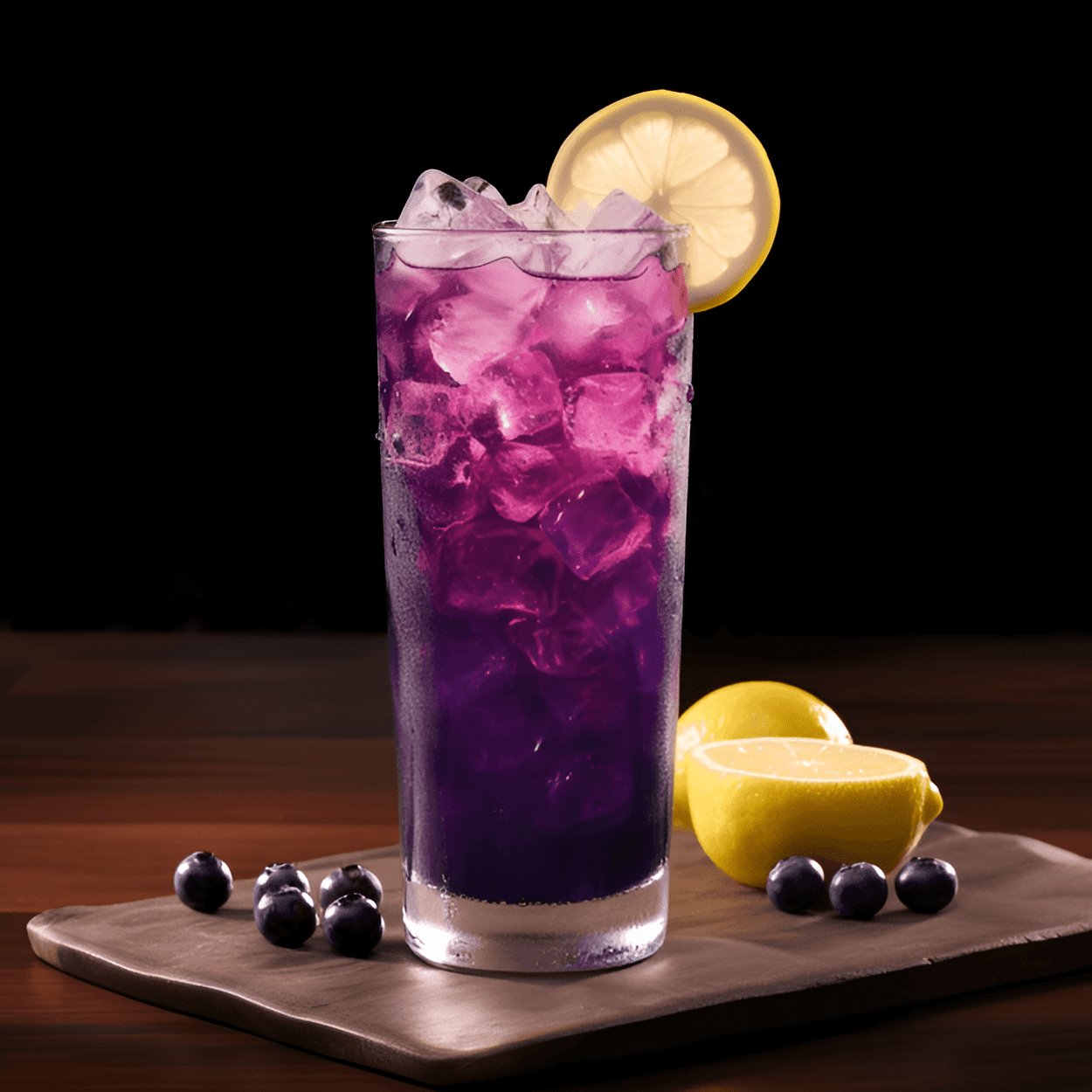 Blueberry Crush Cóctel Receta - El Blueberry Crush es un cóctel refrescante, ligeramente dulce y afrutado. El sabor de los arándanos frescos es prominente, equilibrado por la acidez del limón y el ligero ardor del vodka. El agua de soda añade una textura burbujeante, lo que lo convierte en una bebida ligera y agradable.