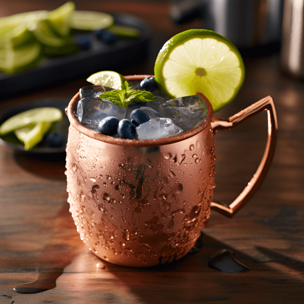 Blueberry Mule Cocktail Recipe - The Blueberry Mule is a refreshing blend of sweet, sour, and spicy. The fresh blueberries provide a sweet and slightly tart flavor, while the ginger beer adds a spicy kick. The lime juice adds a sour note, balancing out the sweetness of the blueberries.