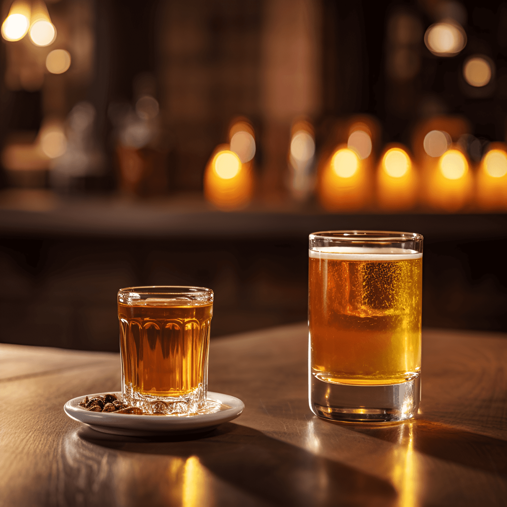 Boilermaker Cóctel Receta - El Boilermaker es un cóctel fuerte, robusto y ligeramente amargo. La combinación de whisky y cerveza crea un sabor audaz y reconfortante, con el whisky proporcionando un sabor suave y rico y la cerveza agregando una nota refrescante y ligeramente amarga.