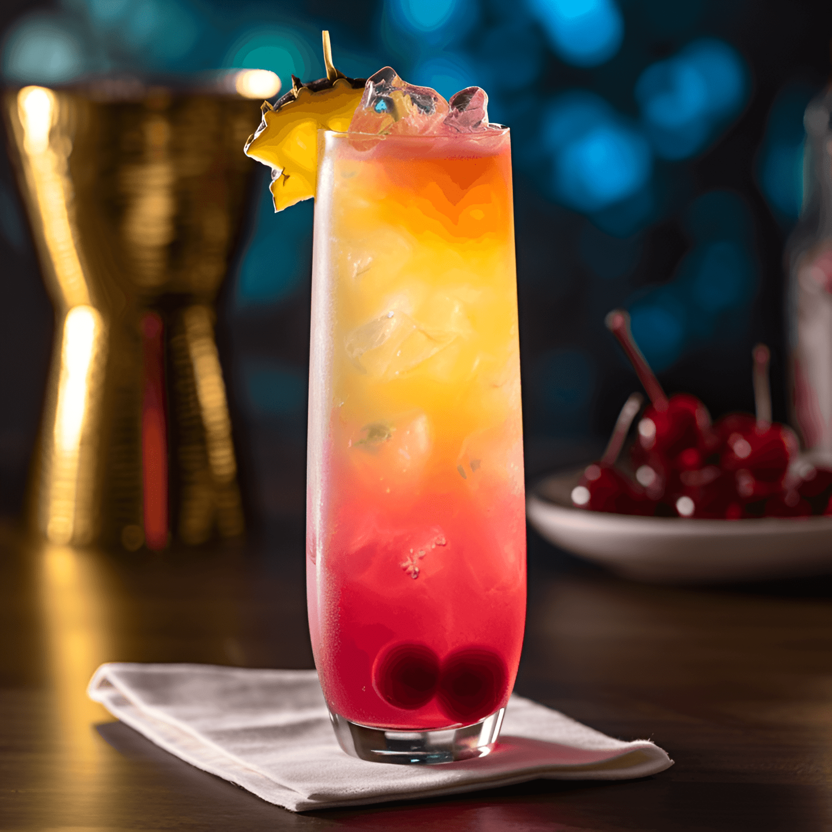 The Cinderella cocktail offers a delightful mix of sweet and sour flavors, with a light and refreshing taste. The combination of fruit juices creates a tropical sensation, while the ginger ale adds a subtle fizziness.