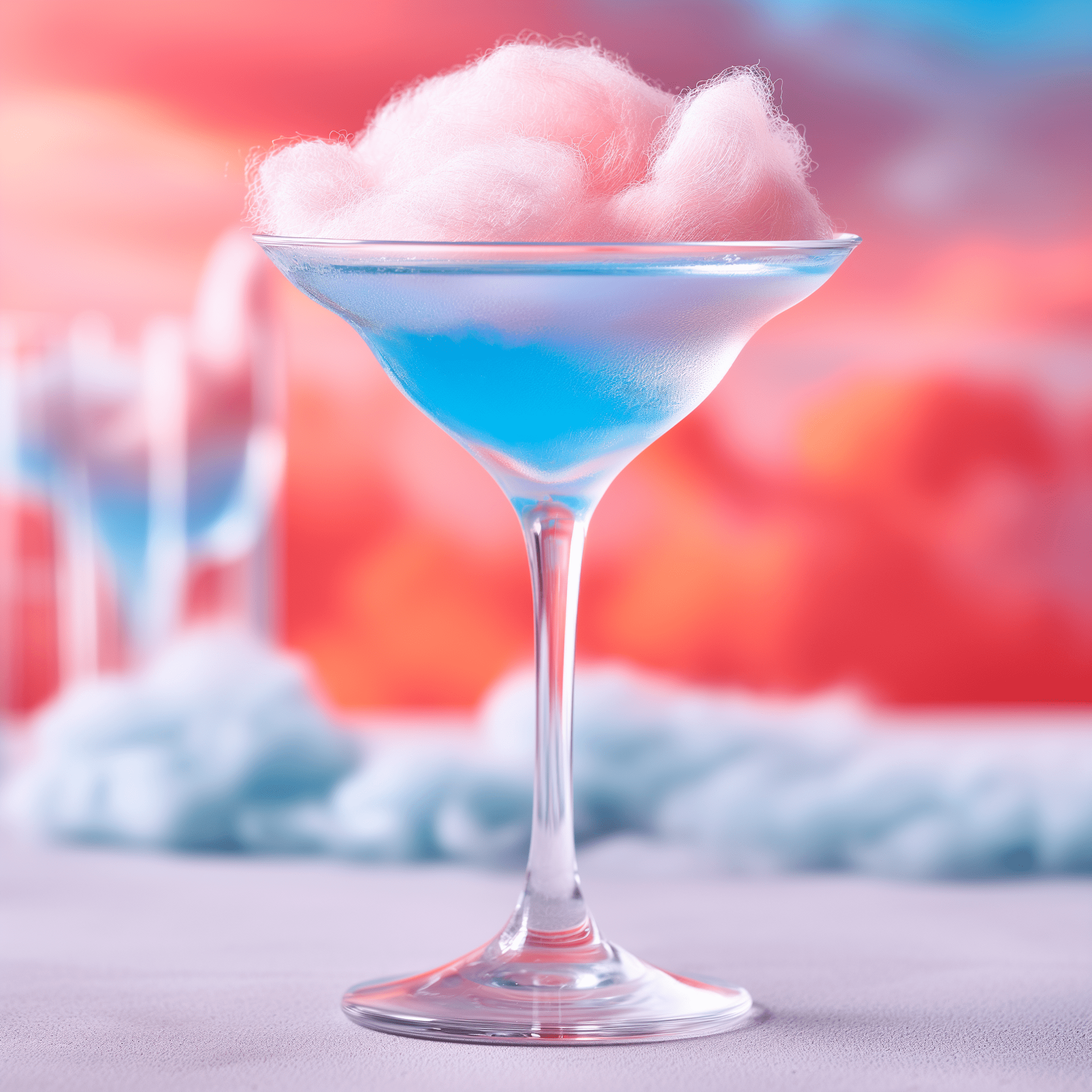 Cotton Candy Martini Cocktail Recipe - The Cotton Candy Martini is a sweet, whimsical cocktail with a hint of tanginess from the lemon juice. The vanilla vodka provides a smooth, creamy base, while the blue cotton candy syrup adds a playful, sugary note. The white cranberry juice balances the sweetness with a slight tartness, making the drink a delightful concoction.