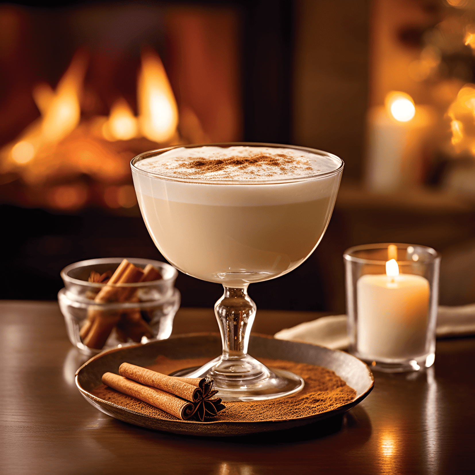 Eggnog is a sweet, creamy, and rich drink with a velvety texture. It has a subtle hint of nutmeg and cinnamon, giving it a warm and comforting flavor. The drink is mildly boozy, with a smooth and gentle finish.