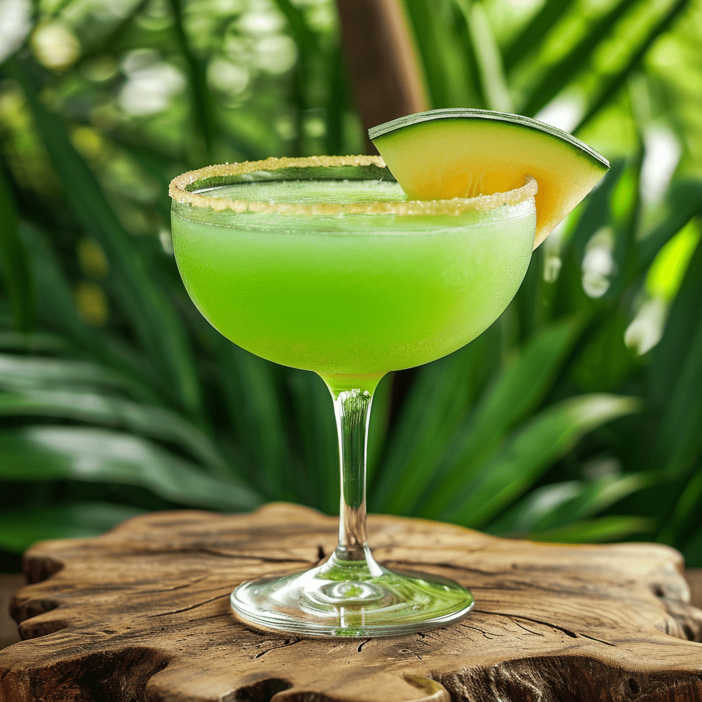 Emerald Daiquiri Cóctel Receta - El Emerald Daiquiri es una deliciosa combinación de sabores dulces y ácidos. El licor de melón Midori proporciona una dulzura similar a la de los caramelos, mientras que el jugo de lima añade un refrescante toque cítrico. El ron ligero subyace en la bebida con un suave y sutil calor.