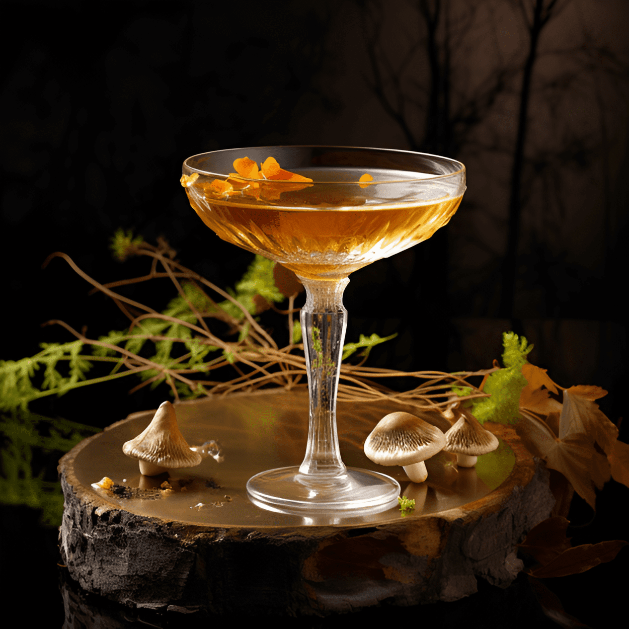 Forest Fungi Delight Cocktail Recipe - The Forest Fungi Delight is a complex cocktail with a rich, earthy flavor. The mushrooms lend a savory note that is balanced by the sweetness of the honey. The vodka adds a clean, crisp finish. It's a bold, robust cocktail that is sure to intrigue your palate.