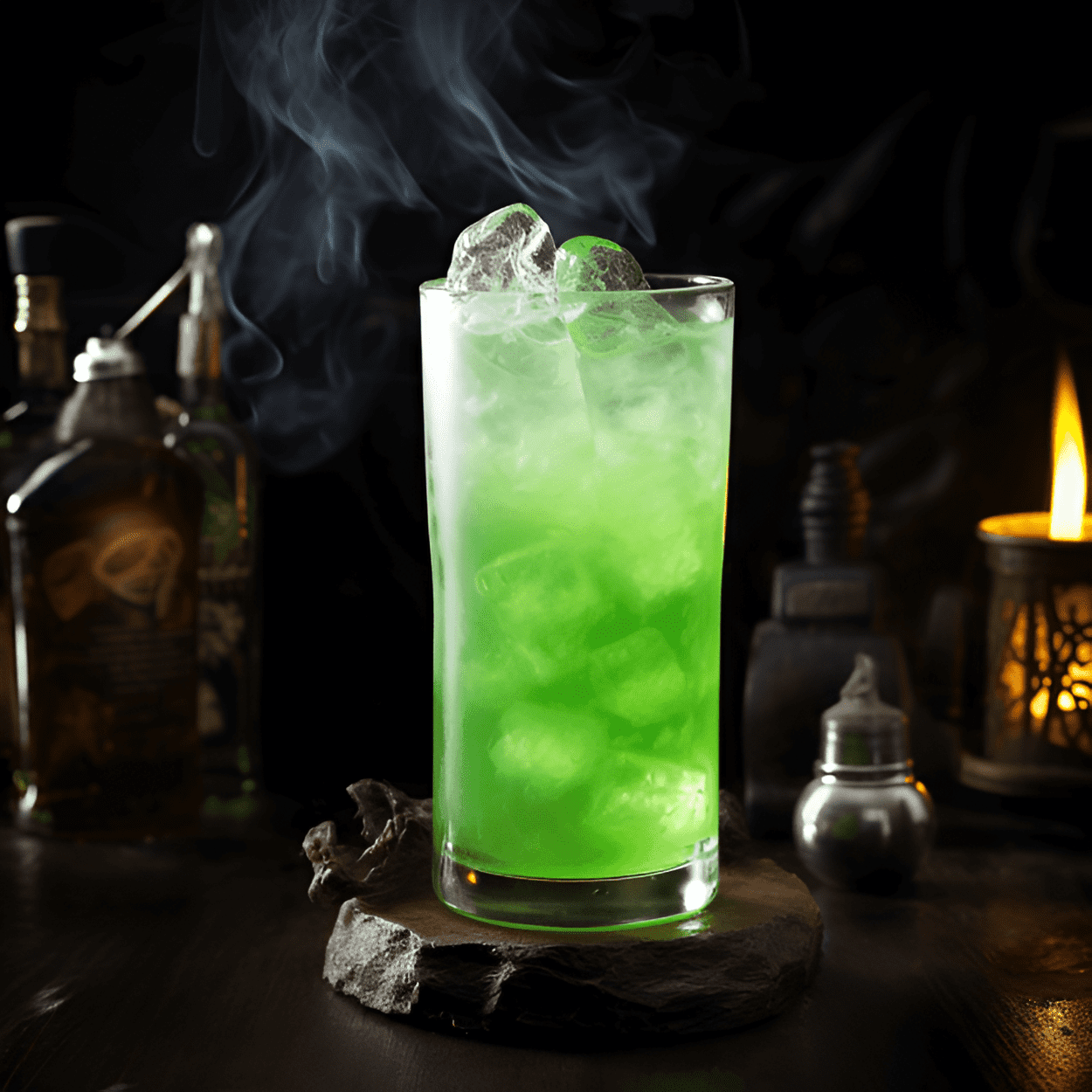 Frankenstein Cóctel Receta - El cóctel Frankenstein es una mezcla equilibrada de sabores dulces, ácidos y ligeramente amargos. La combinación de licor de melón, jugo de lima y cerveza de jengibre crea un sabor refrescante y vigorizante, mientras que el vodka agrega un toque sutil.