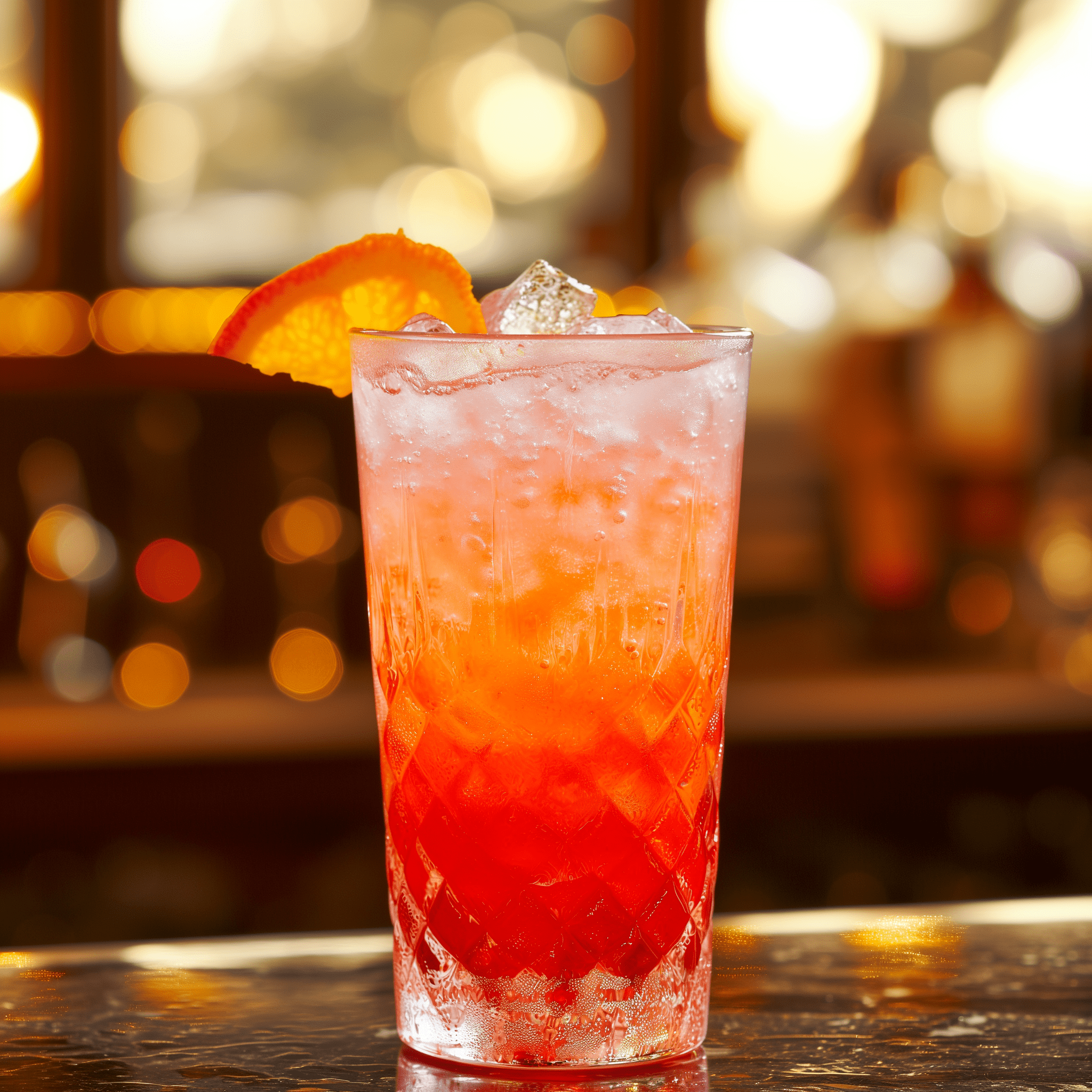The Garibaldi cocktail offers a bittersweet taste with a tangy citrus kick. The Campari provides a herbal bitterness that is perfectly balanced by the fresh, sweet and slightly tart flavor of the orange juice.