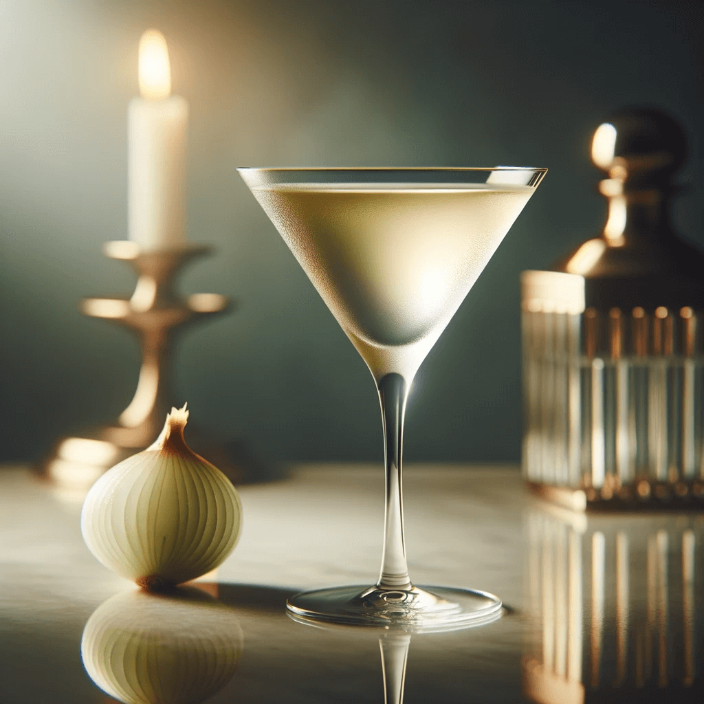 The Gibson cocktail is crisp, clean, and slightly savory, with a strong gin-forward flavor. The dry vermouth adds a subtle herbal and floral note, while the cocktail onions provide a briny, tangy contrast.