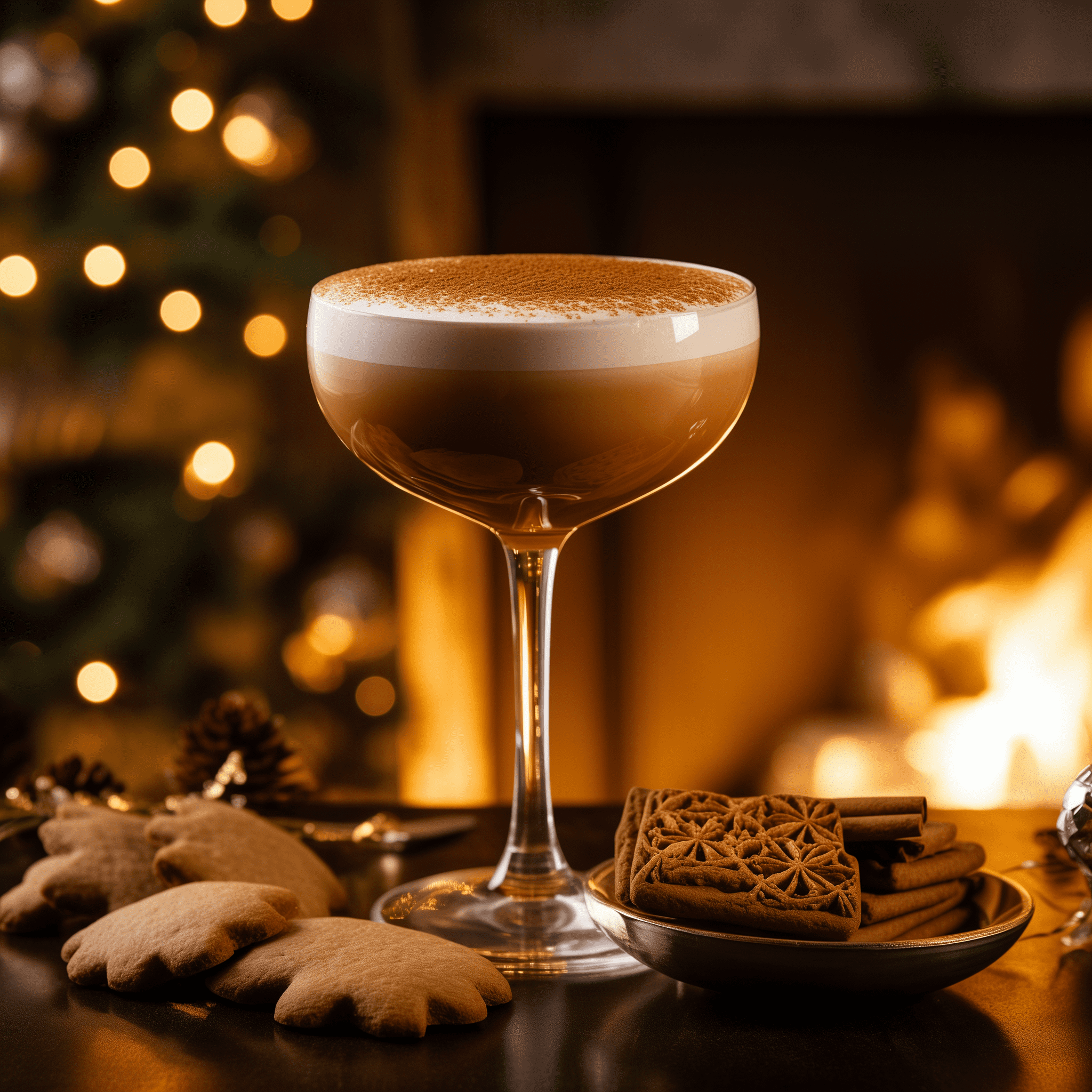 Gingerbread Manhattan Cocktail Recipe - The Gingerbread Manhattan offers a harmonious blend of sweet and spicy, with the gingerbread syrup providing a comforting warmth. The whiskey's inherent richness is complemented by the herbal notes of the sweet vermouth, while the bitters bring a depth that balances the sweetness, resulting in a complex, full-bodied cocktail.