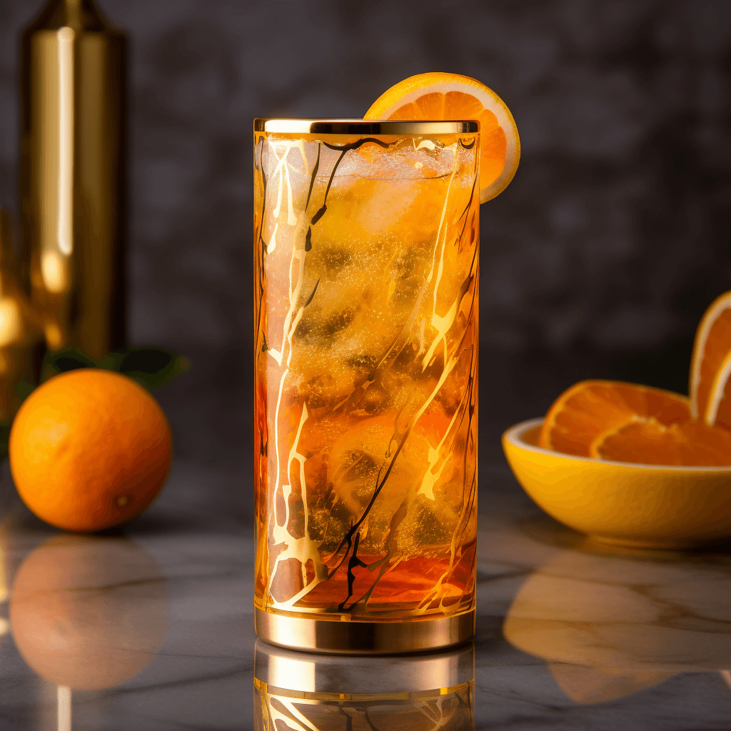 Golden Sunrise Cóctel Receta - El Golden Sunrise tiene un sabor equilibrado, con una combinación de sabores dulces, ácidos y afrutados. El tequila proporciona una base fuerte y terrosa, mientras que el jugo de naranja agrega una nota cítrica refrescante. El licor dorado agrega un toque de dulzura y un toque de especias exóticas.
