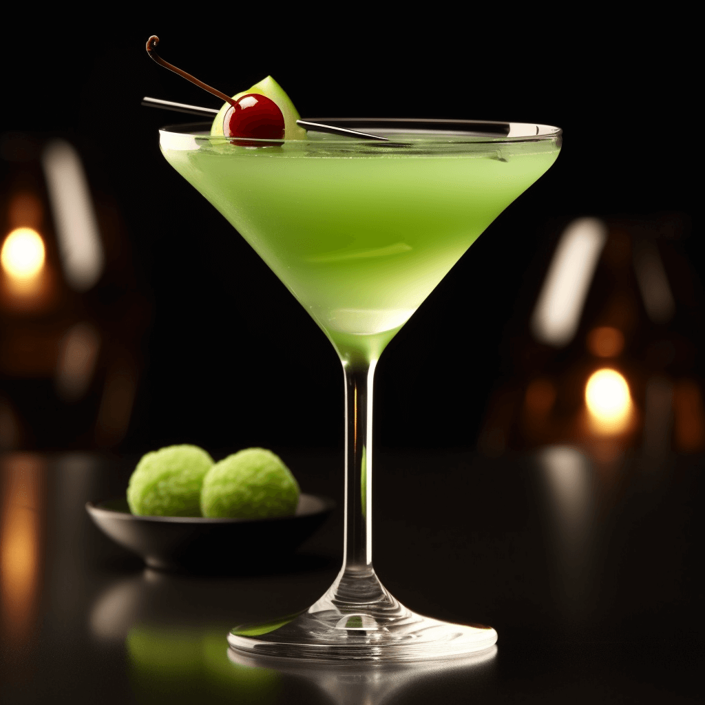 Martini de Manzana Verde Cóctel Receta - El Martini de Manzana Verde tiene un sabor dulce, ácido y ligeramente agrio con un final crujiente y refrescante. Los sabores de manzana son prominentes, mientras que el vodka agrega un toque sutil.