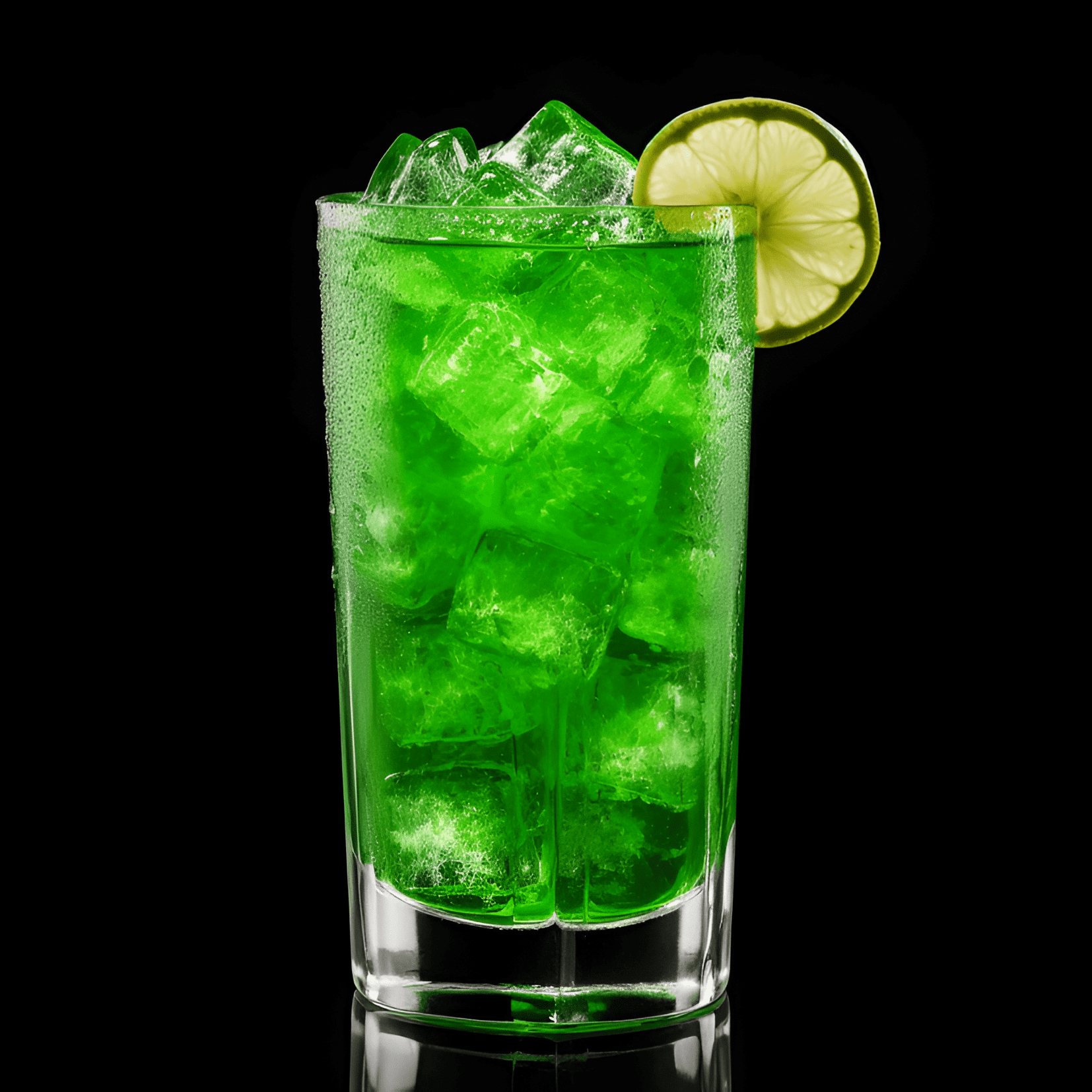 The Green Demon is a sweet and sour cocktail with a strong, fruity flavor. The combination of melon liqueur, lemon-lime soda, and citrus vodka creates a refreshing and tangy taste, while the addition of white rum adds a hint of warmth and depth.