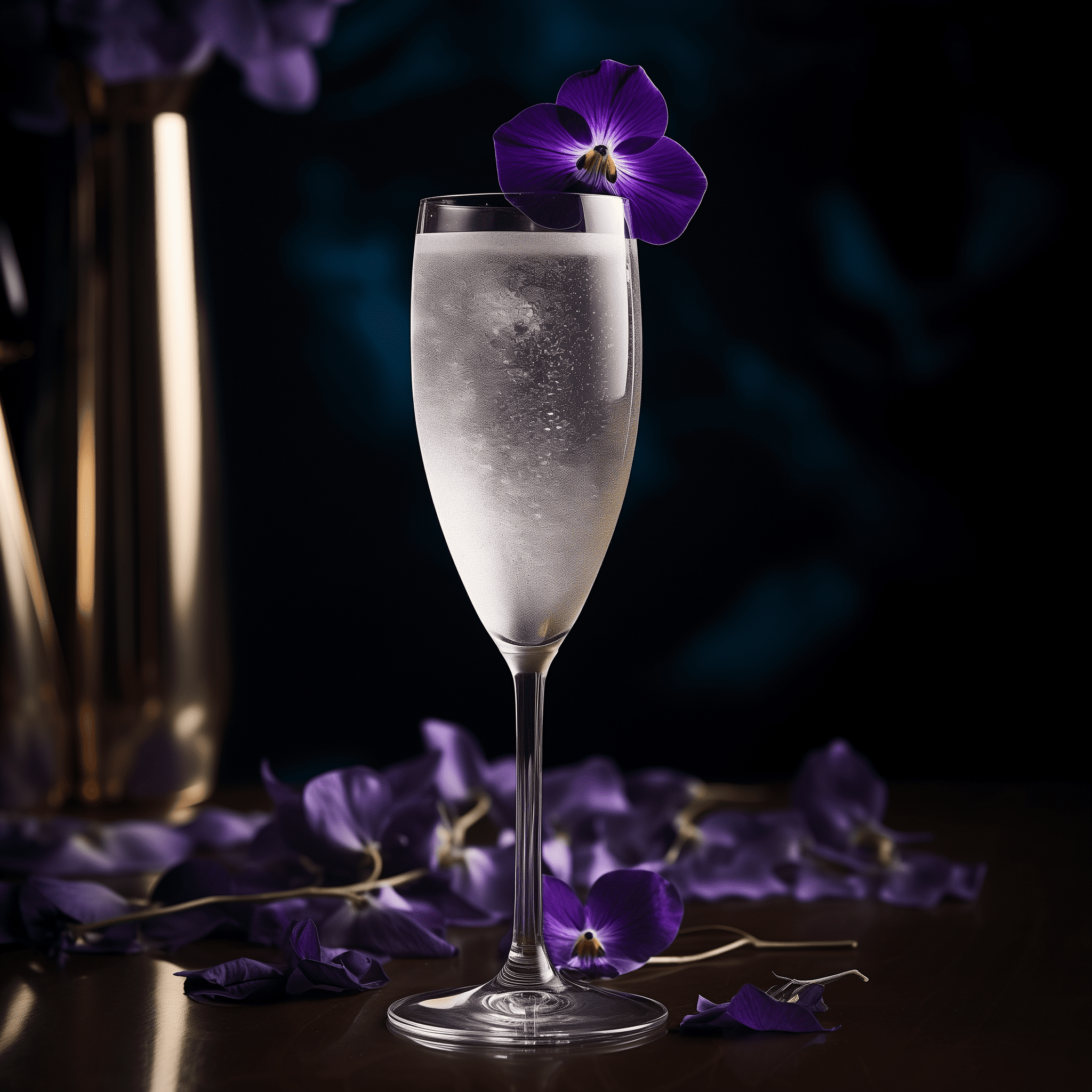 Grey Ghost Cóctel Receta - El Grey Ghost es un cóctel delicadamente dulce con un bouquet floral que se despliega suavemente en el paladar. La efervescencia del Champagne Brut añade una frescura crujiente, equilibrando las suaves notas de violeta y flor de saúco.