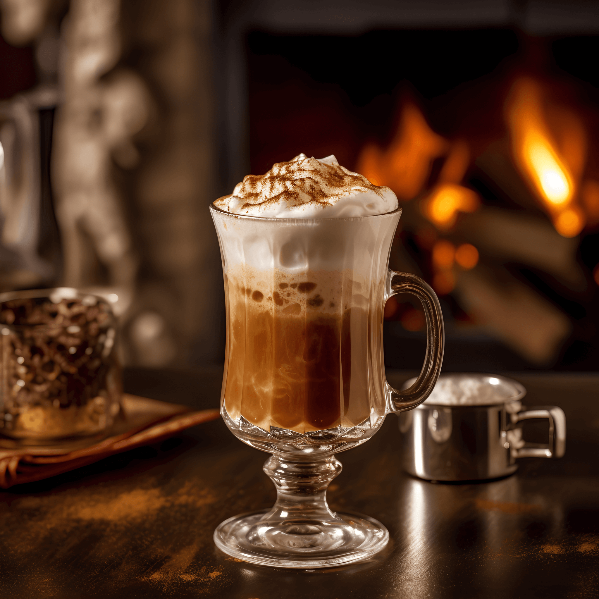 El Irish Coffee es un cóctel cálido, rico y cremoso con un equilibrio perfecto de café amargo, azúcar dulce y suave whiskey irlandés. La crema batida agrega una textura lujosa y aterciopelada.
