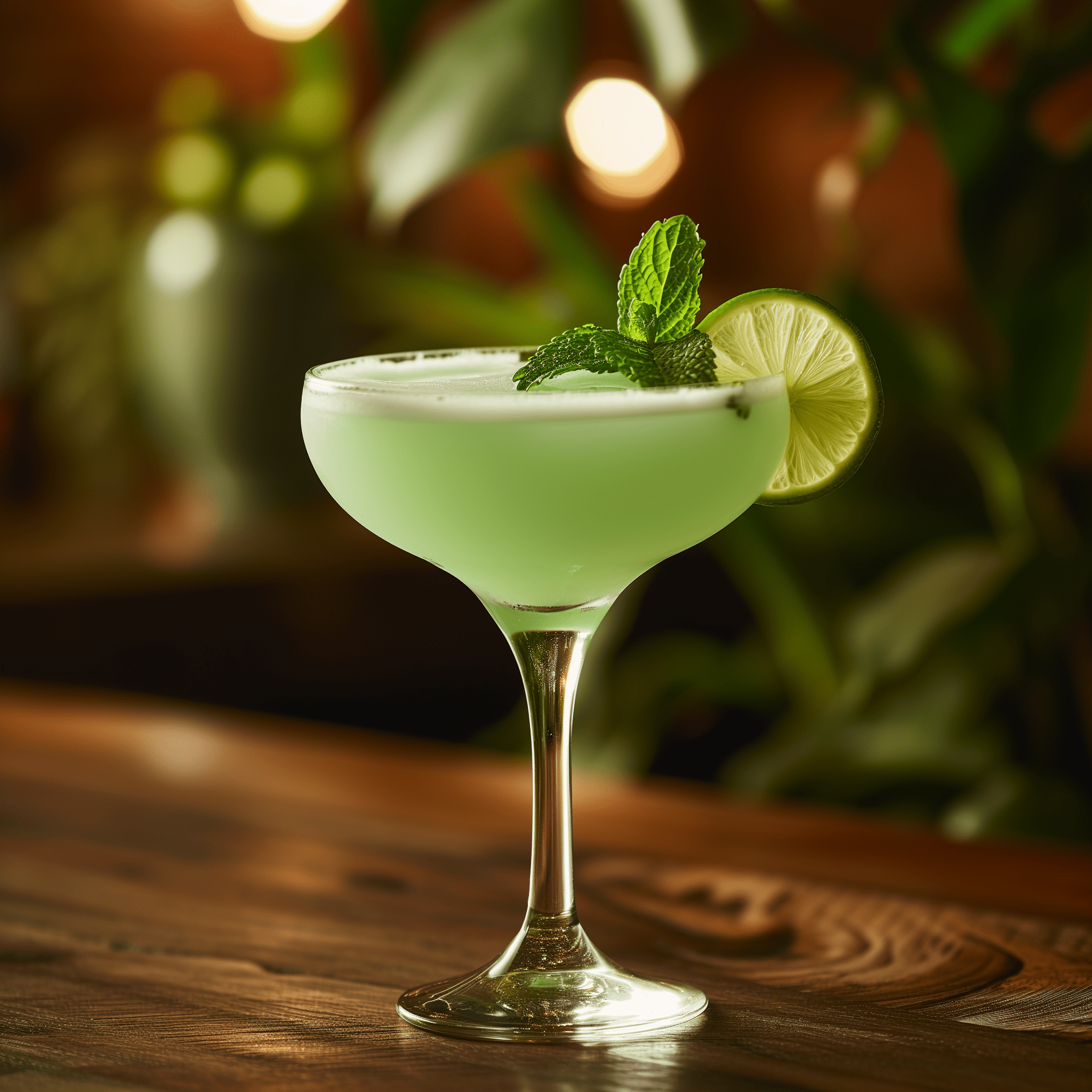 Jade Daiquiri Cocktail Recipe - The Jade Daiquiri has a refreshing, minty, and slightly sweet flavor profile with a zesty lime kick. The Mount Gay Silver rum provides a smooth and light rum base, while the Cointreau adds a subtle orange complexity.