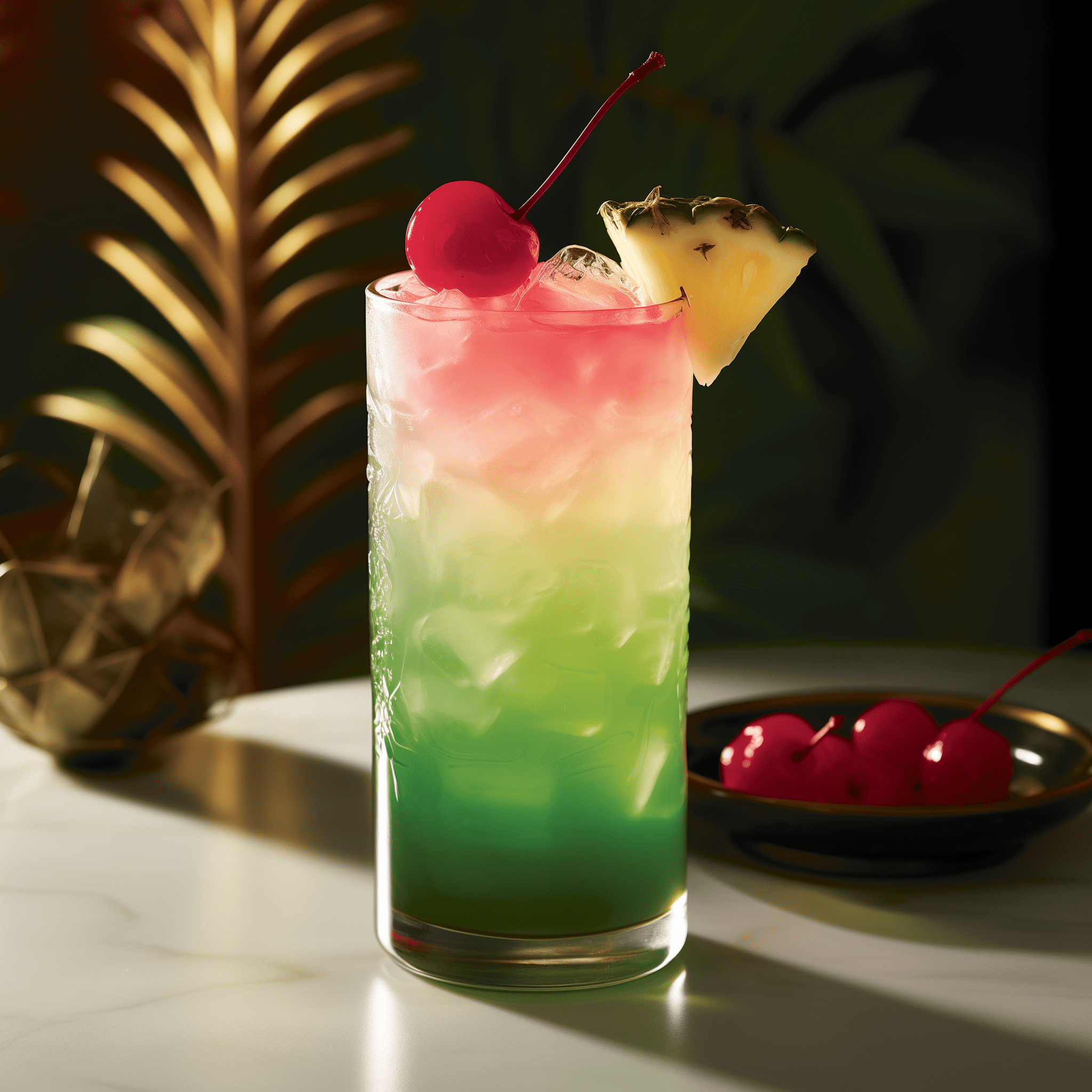 Kungaloosh Cocktail Recipe - The Kungaloosh is a sweet and fruity cocktail with a tropical flair. The combination of vodka and Malibu Rum provides a smooth, slightly coconutty base, while Midori adds a melon hint. The pineapple and cranberry juices create a refreshing and tangy balance, making it a delightful sipper.