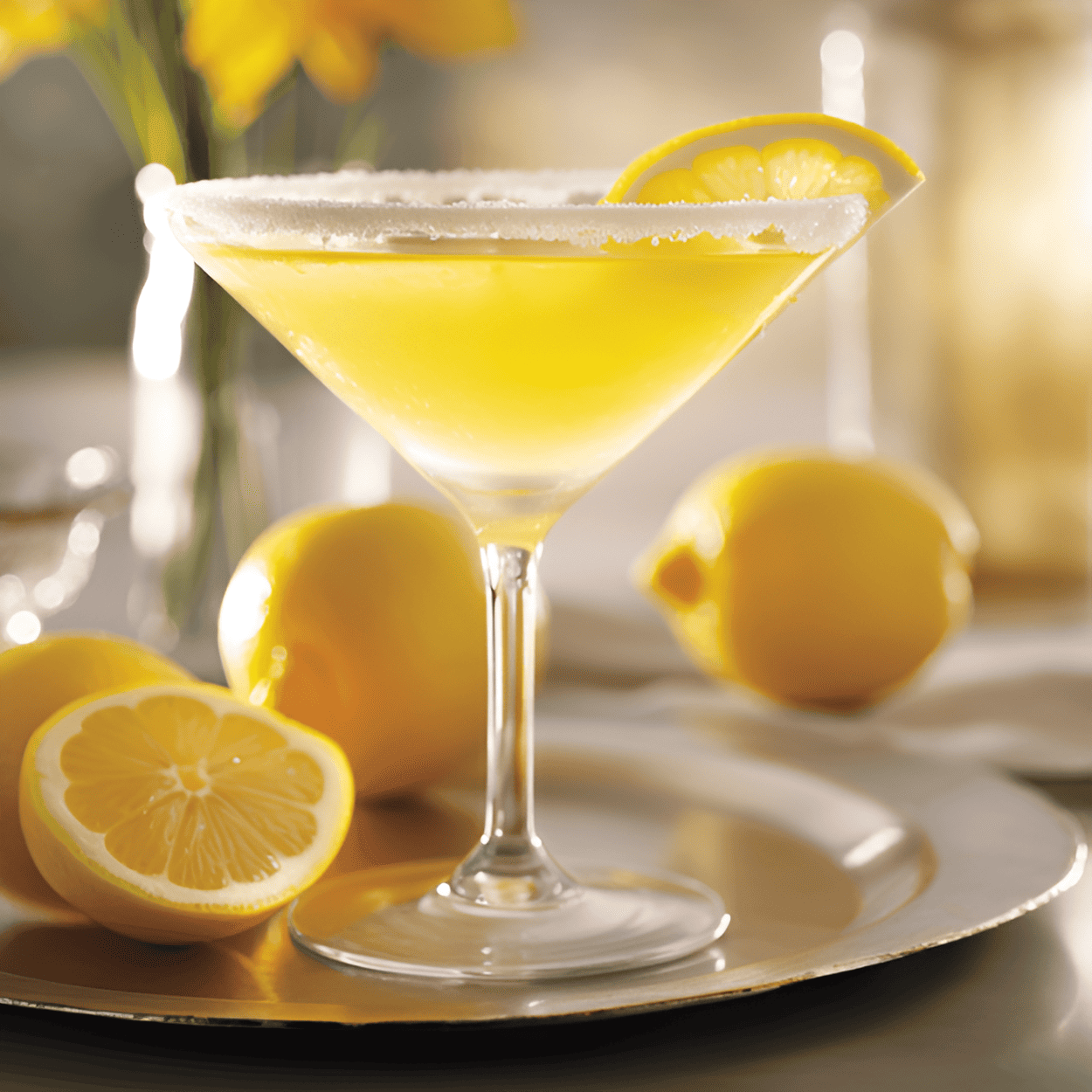Lemon Drop Martini Cóctel Receta - El Lemon Drop Martini tiene un sabor brillante, vivaz y ligeramente dulce. La combinación de jugo de limón y jarabe simple crea un equilibrio perfecto entre lo agrio y lo dulce, mientras que el vodka agrega un toque suave y fuerte. El borde de azúcar agrega un toque extra de dulzura a cada sorbo.
