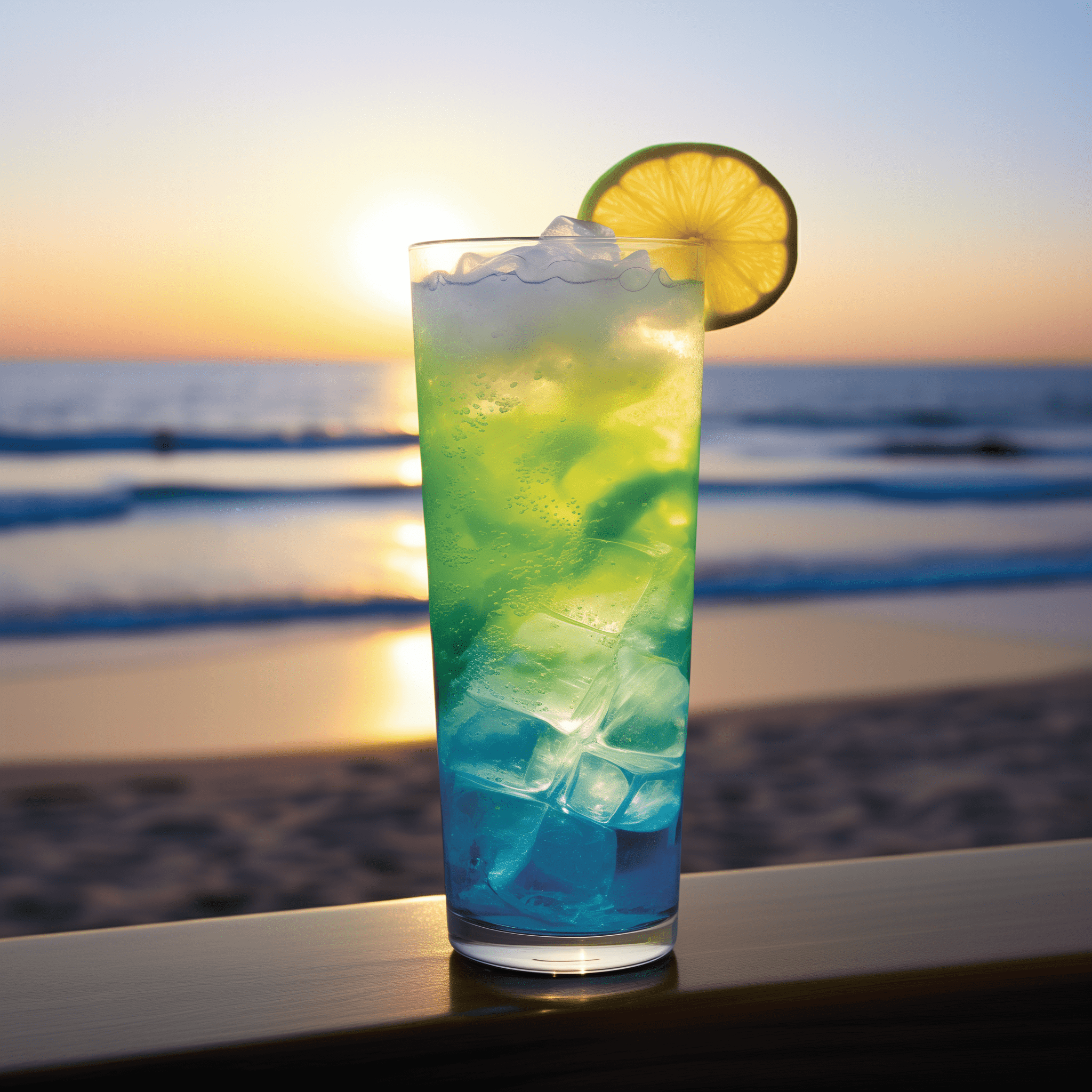 Extase Liquide Cocktail Recette - L'Extase Liquide est un mélange délicieux de sucré et d'acidulé avec une touche tropicale. Le jus de citron apporte une vivacité acidulée, tandis que le jus d'ananas ajoute une douceur luxuriante. Le rhum aromatisé au citron contribue à une note d'agrumes robuste, et le curaçao bleu et le Midori offrent une nuance de melon alléchante. Dans l'ensemble, c'est un cocktail rafraîchissant, fruité et visuellement époustouflant.