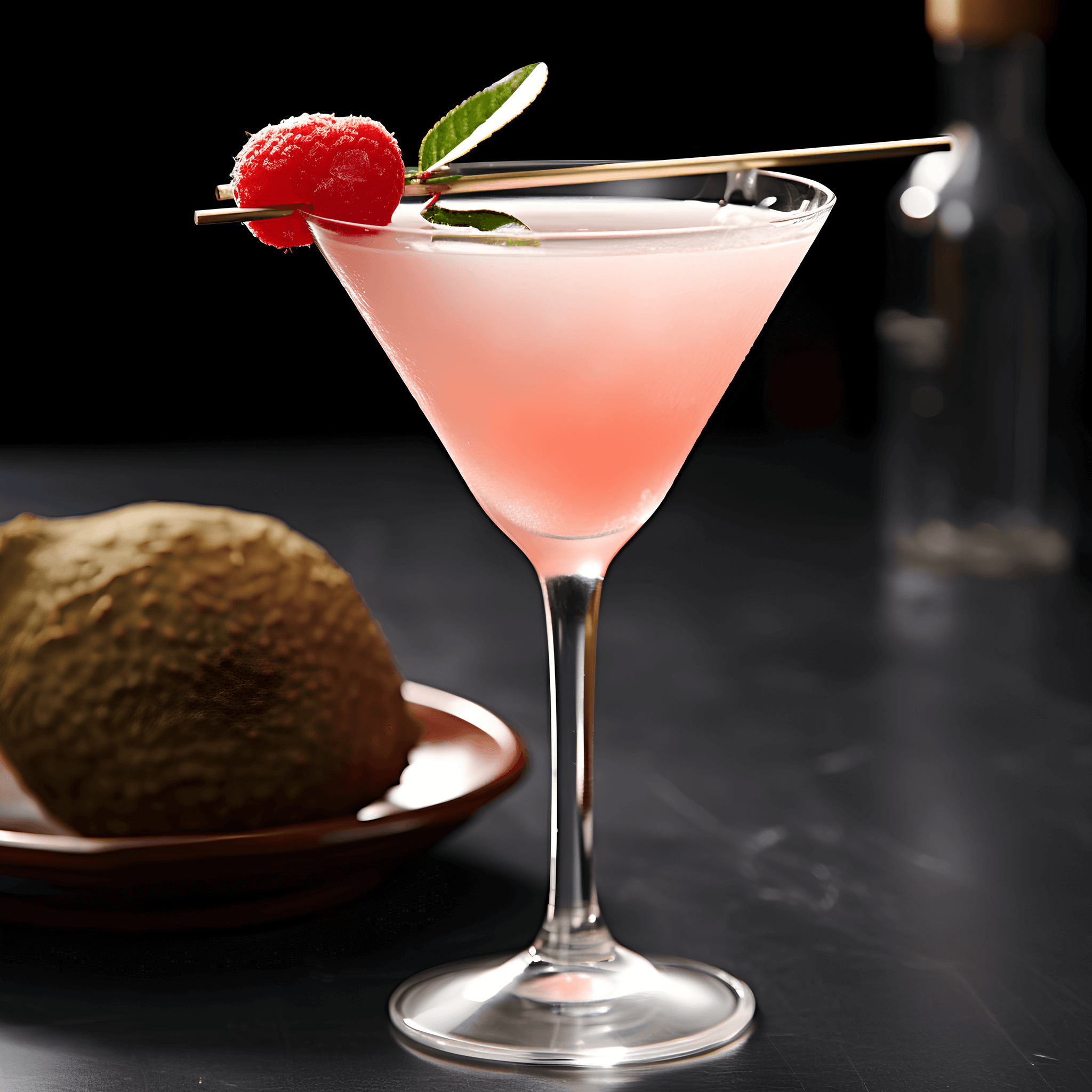 El Martini de Lichis tiene un sabor delicado, dulce y ligeramente floral con un toque de acidez. La fruta de lichi agrega un sabor único y exótico, mientras que el vodka proporciona un final suave y limpio.