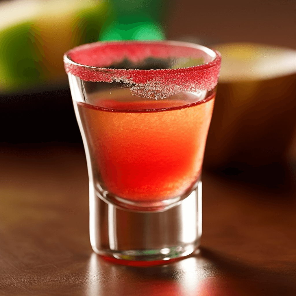 The Mexican Candy Shot has a sweet and fruity taste from the watermelon liqueur, balanced with the bold and slightly bitter flavor of tequila. The hot sauce adds a spicy kick that lingers on the palate, making this shot a unique and exciting experience.