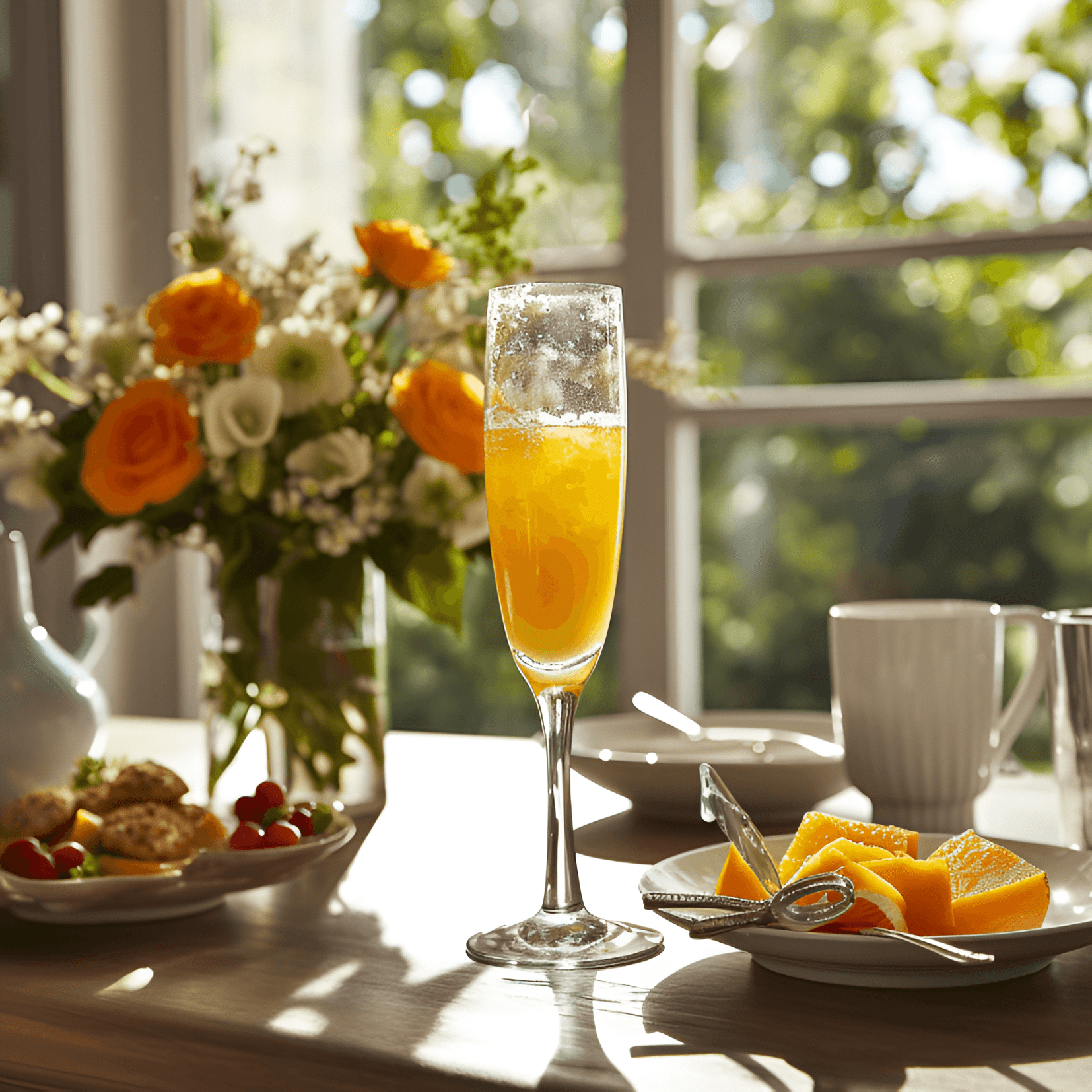 The Mimosa has a refreshing, light, and fruity taste. It is slightly sweet with a hint of tartness from the orange juice, and the sparkling wine adds a bubbly effervescence.