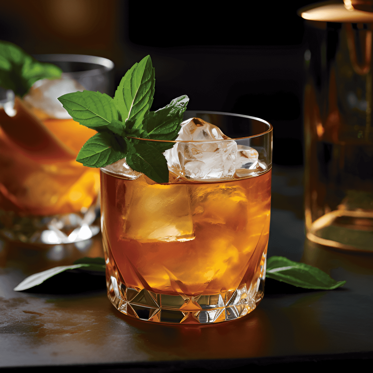 Minty Manhattan Cocktail Recipe - The Minty Manhattan is a robust, full-bodied cocktail with a strong whiskey base. The sweet vermouth adds a touch of sweetness, while the mint leaves lend a refreshing, cool aftertaste. The bitters round out the flavors, adding depth and complexity.