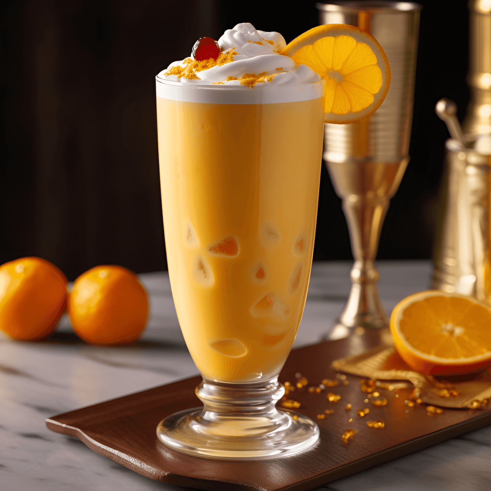 The Orange Julius cocktail has a sweet, tangy, and creamy taste with a hint of vanilla. It is light and refreshing, making it perfect for a warm summer day or as a dessert drink.