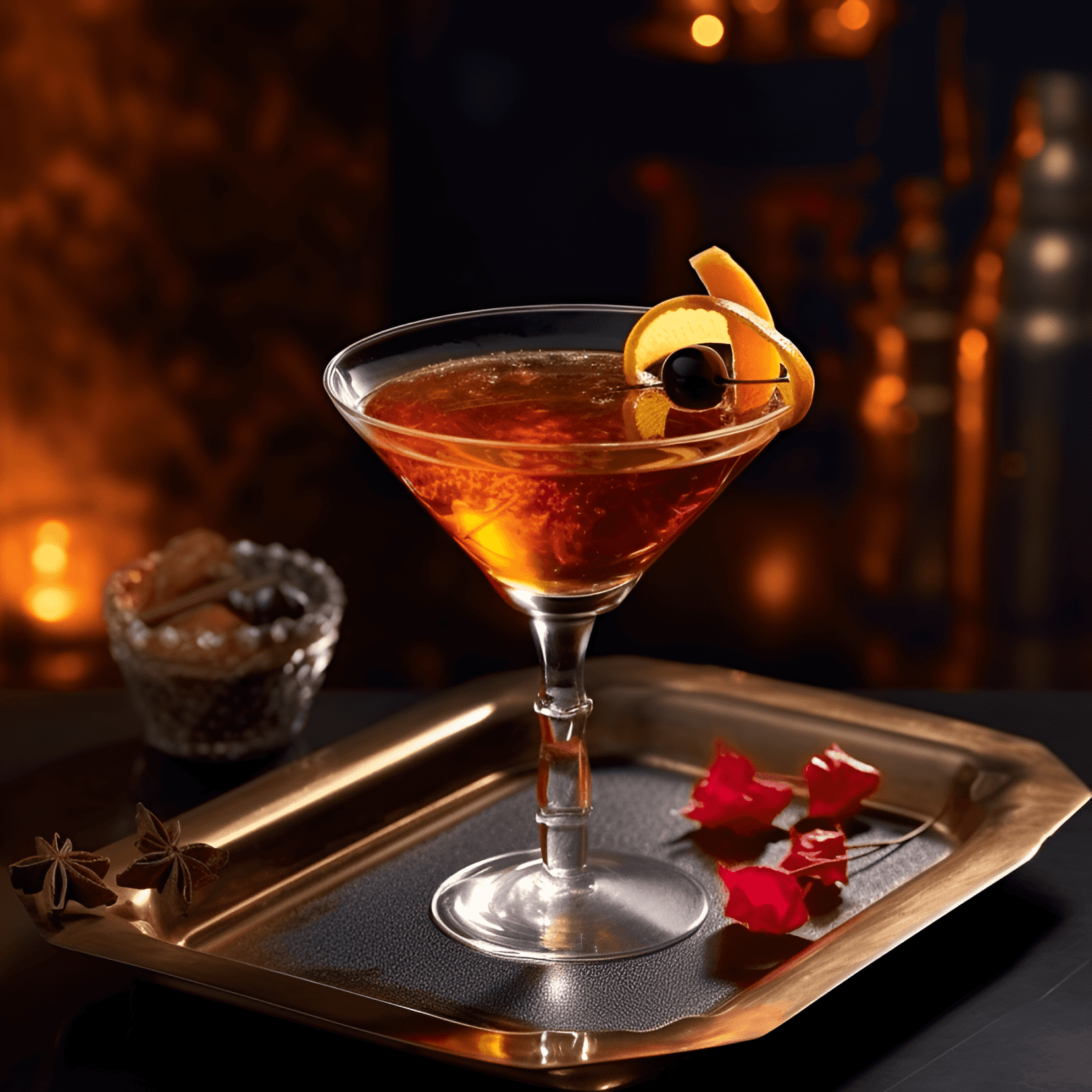 Oriental Cocktail Recipe - The Oriental cocktail offers a harmonious balance of sweet, spicy, and fruity flavors. The rye whiskey provides a strong, robust base, while the sweet vermouth adds a touch of sweetness and complexity. The cherry liqueur imparts a subtle fruitiness, and the orange bitters add a hint of citrus and spice.