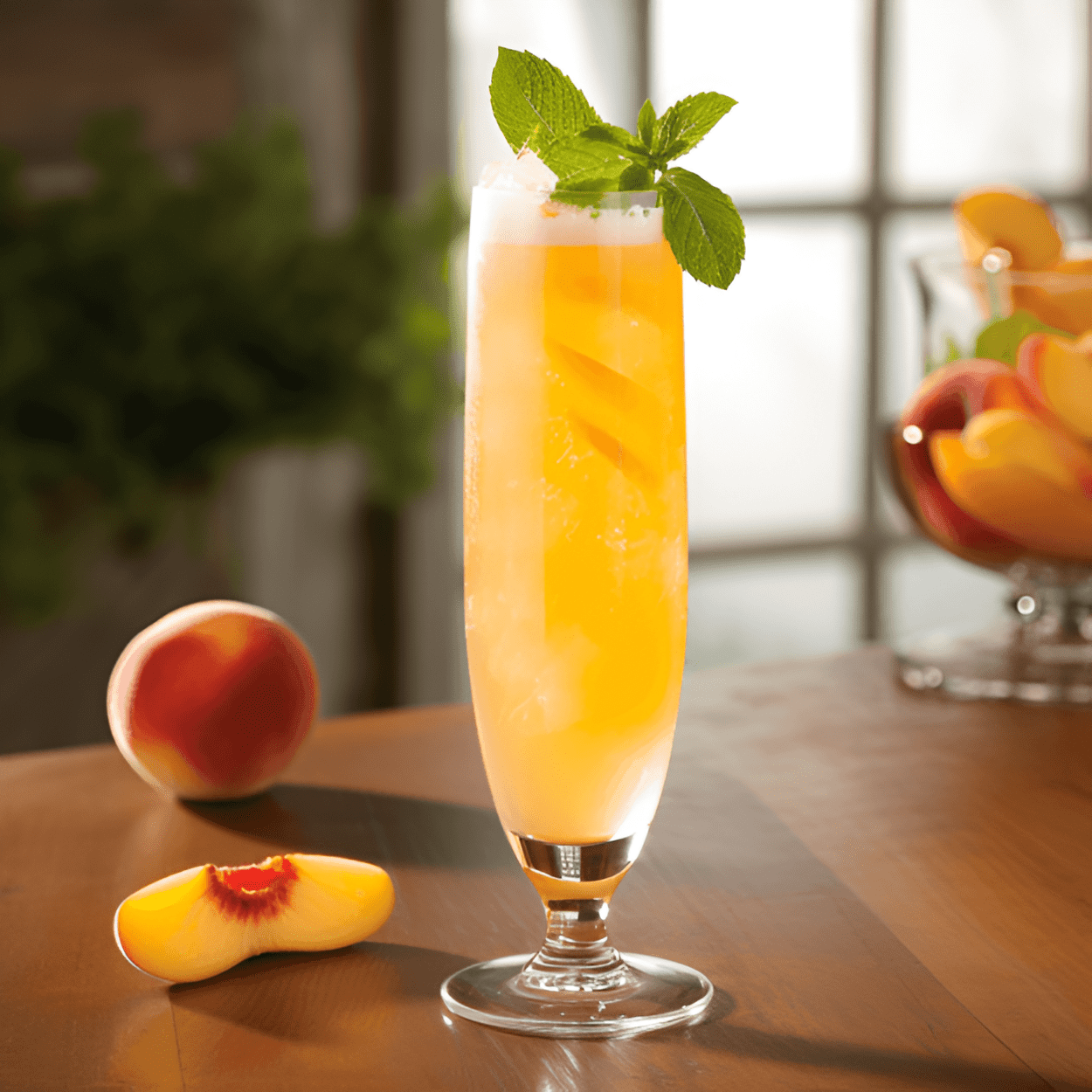 Peach-Basil French 75 Cocktail Recipe - The Peach-Basil French 75 is a harmonious blend of sweet, sour, and herbal flavors. The sweetness of the fresh peach juice is perfectly balanced by the tartness of the lemon juice, while the basil adds a subtle, aromatic complexity. The champagne brings a light, bubbly effervescence that makes this cocktail incredibly refreshing.