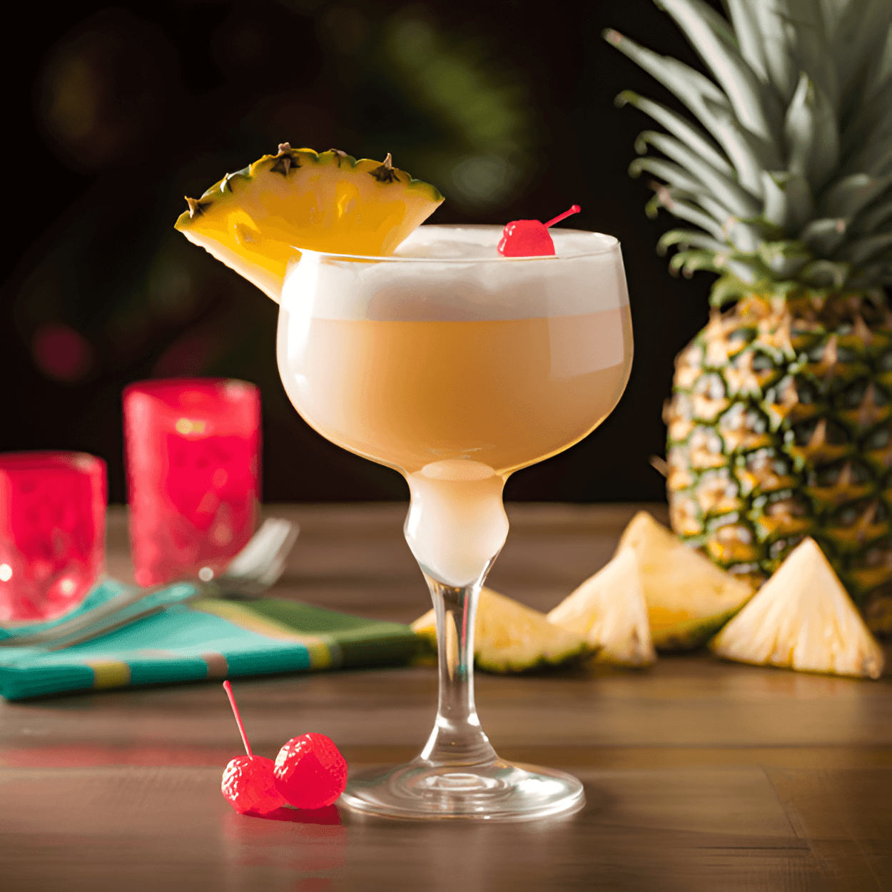 Piñata Cocktail Recipe - The Piñata cocktail is a sweet, fruity drink with a tropical twist. It has a strong pineapple flavor, balanced by the tartness of the lime and the smooth, creamy coconut. The rum adds a warming kick, making this a well-rounded, satisfying cocktail.