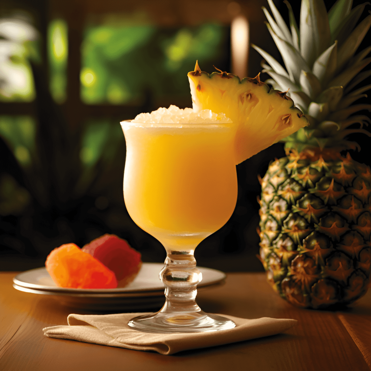 Pineapple Daiquiri Cocktail Recipe - The Pineapple Daiquiri is a delightful blend of sweet, sour, and strong. The sweetness of the pineapple juice and sugar is balanced by the sourness of the lime juice, while the rum adds a strong, warming kick.