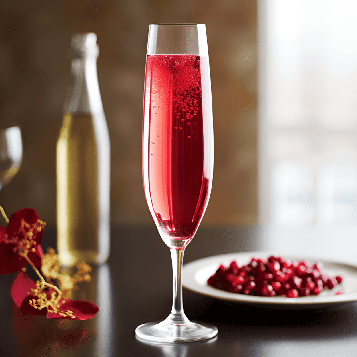 Pomegranate French 75 Cocktail Recipe - The Pomegranate French 75 is a bubbly, refreshing cocktail with a perfect balance of sweet and tart. The pomegranate juice adds a fruity depth, while the champagne brings a crisp, effervescent finish. The gin and lemon juice provide a sharp, tangy undertone.