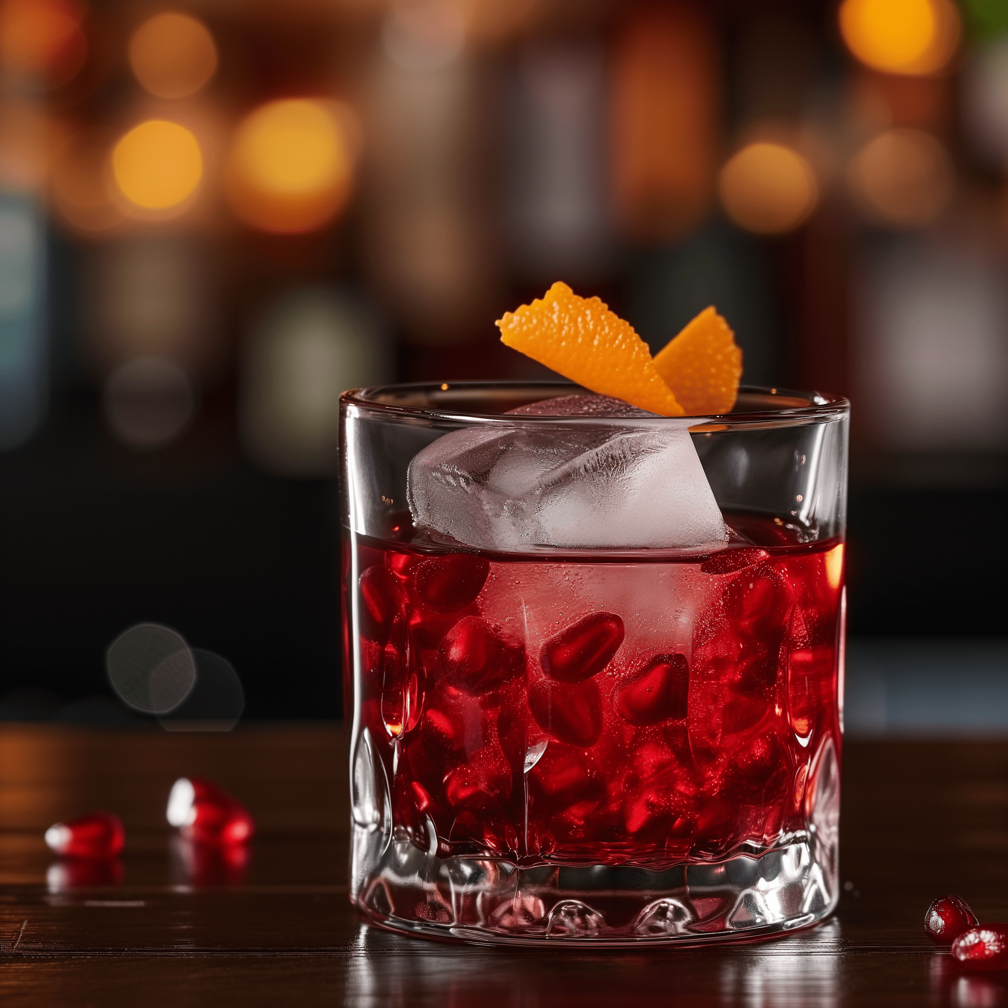 Pomegranate Negroni Cocktail Recipe - The Pomegranate Negroni offers a harmonious blend of sweet, tart, and bitter flavors. The pomegranate juice introduces a refreshing tartness, while the gin provides a crisp botanical backdrop. The red bitter liqueur imparts a deep bitterness that is balanced by the slightly sweet and floral notes of the aromatized wine. Overall, it's a complex, full-bodied cocktail with a lingering finish.