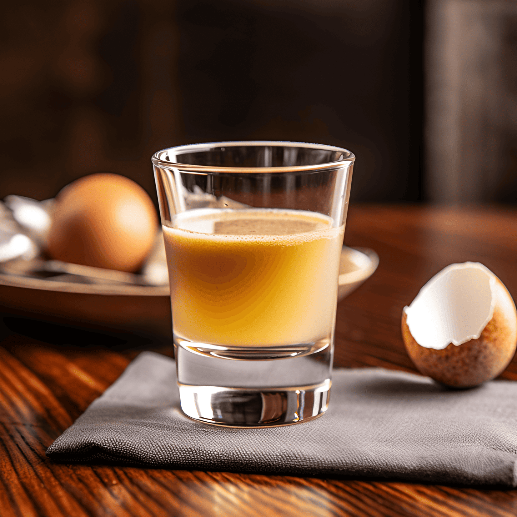 The Prairie Oyster cocktail is a savory, rich, and slightly spicy drink with a unique texture. The combination of the raw egg yolk, Worcestershire sauce, and hot sauce creates a velvety and bold flavor profile that is both satisfying and invigorating.