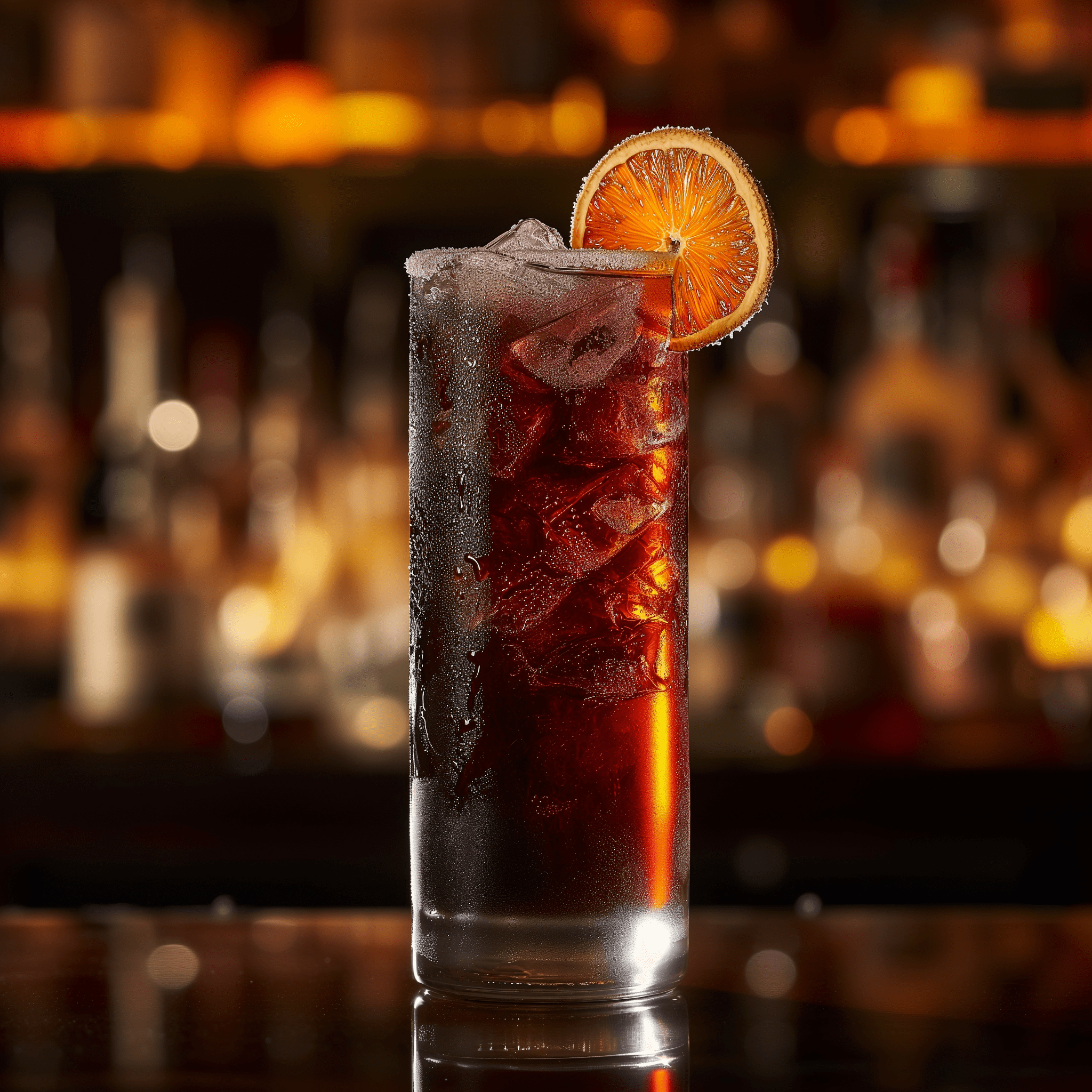 Red Tartan Cóctel Receta - El Red Tartan es una sinfonía de sabores, con los tonos ahumados del whisky escocés complementados perfectamente por el dulce cerezo y el cítrico. Es una mezcla armoniosa que es audaz y refrescante, con un sutil toque de especias de los amargos de Angostura y una suave efervescencia del refresco.