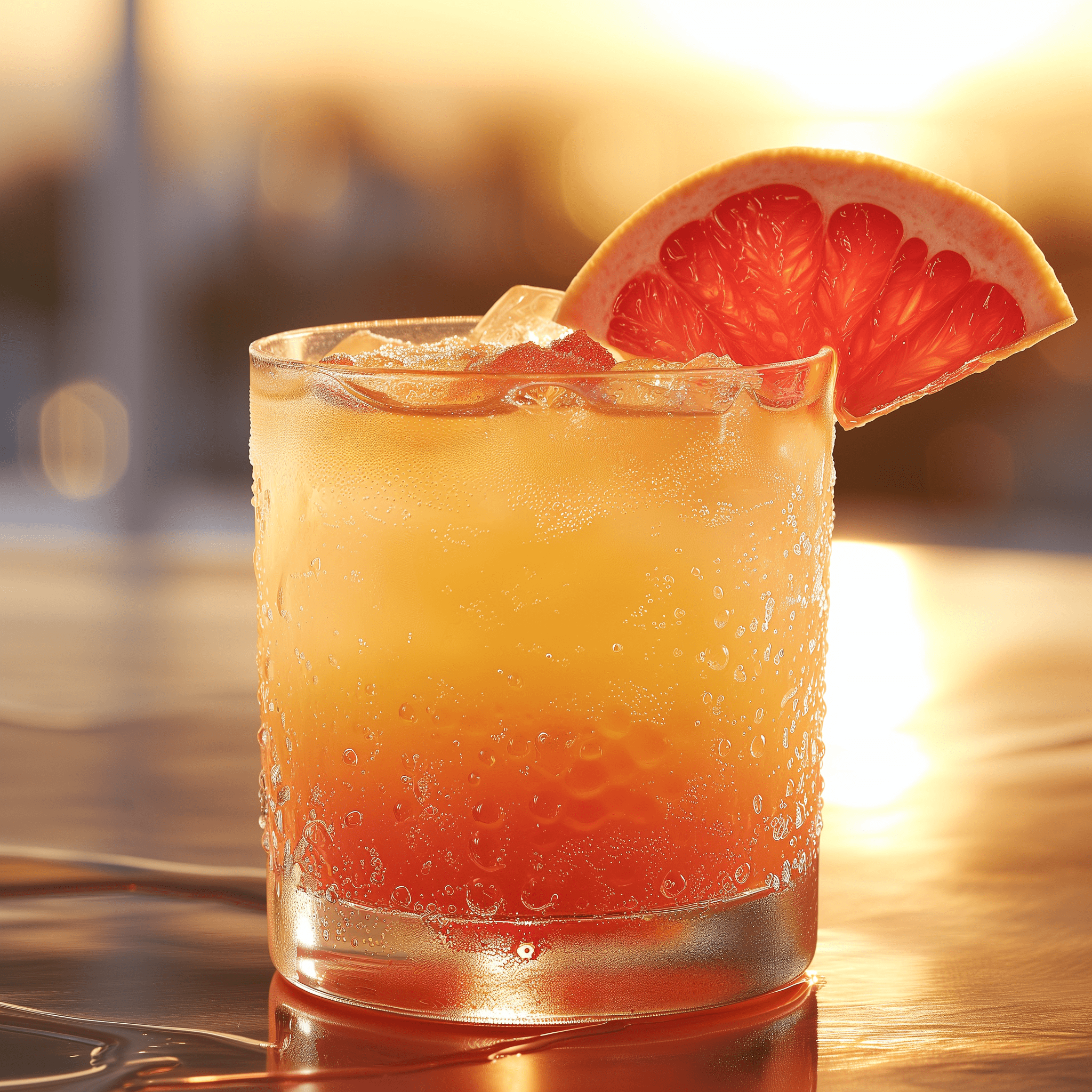 Rising Sun Cóctel Receta - El cóctel Rising Sun ofrece una deliciosa fusión de sabores dulces y ácidos. El jugo de pomelo proporciona un golpe agridulce, mientras que el jarabe de maracuyá agrega una dulzura exquisita. La presencia del vodka es suave, haciendo que la bebida sea moderadamente fuerte pero no abrumadora.