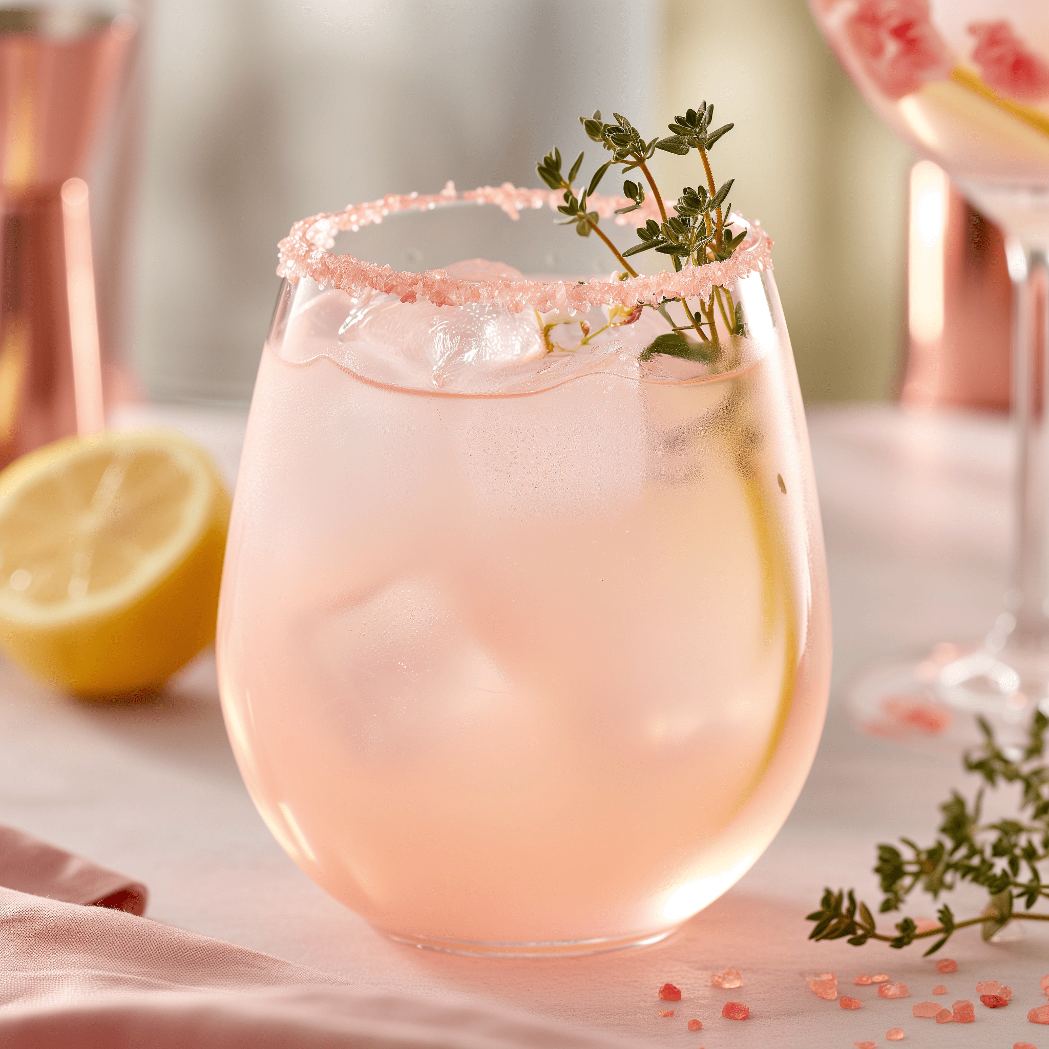 Rose Mocktail Receta - El Rose Mocktail ofrece un sabor refrescante y ligeramente ácido con un dulce matiz floral. La efervescencia del agua con gas añade ligereza a la bebida, mientras que el tomillo proporciona una nota terrosa que equilibra la dulzura de la miel y el toque de jengibre.