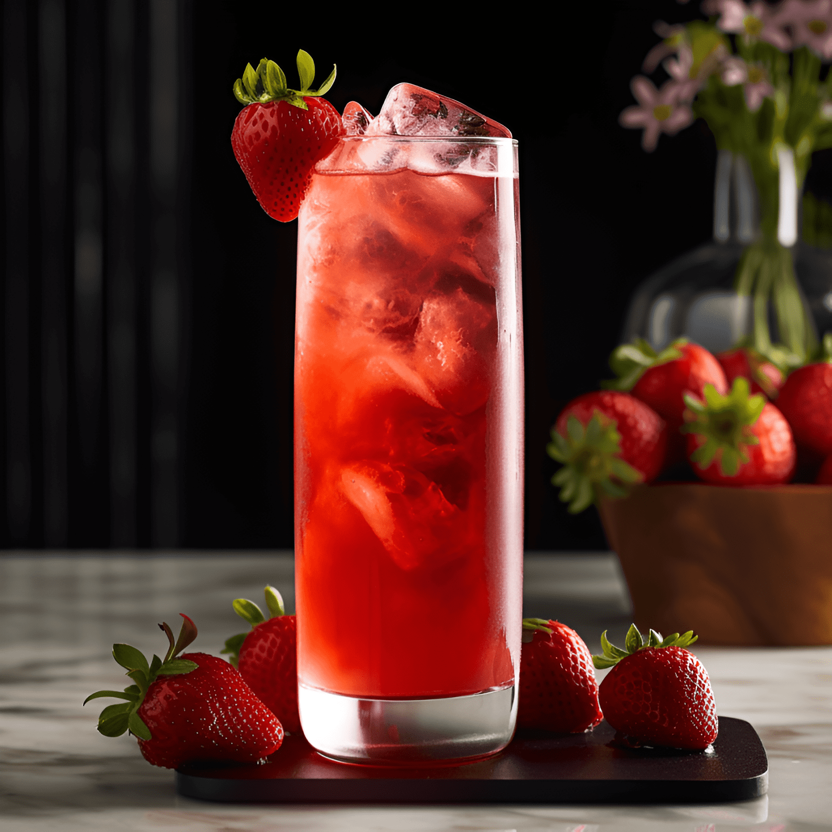 Strawberry Fields Cóctel Receta - El cóctel Strawberry Fields tiene un sabor dulce y ligeramente ácido, con las fresas frescas proporcionando una explosión de sabor afrutado. La bebida es ligera y refrescante, con un toque de cítricos del jugo de limón y una sutil dulzura del jarabe simple.