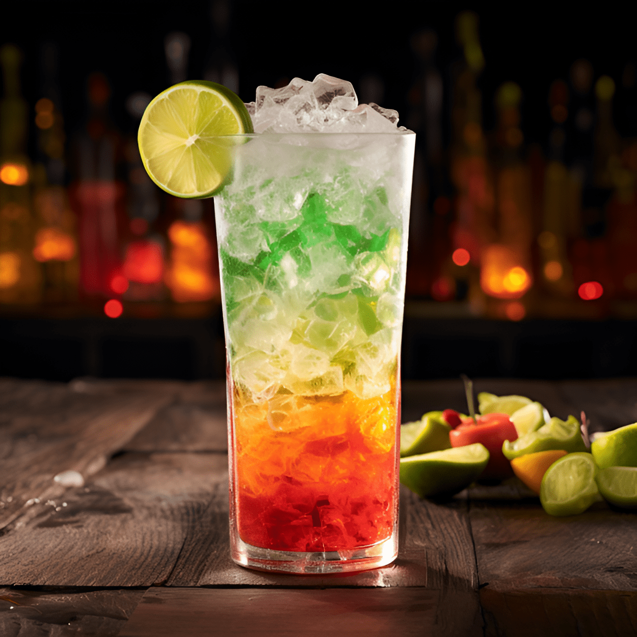 This cocktail is a delightful blend of sweet, tangy, and refreshing. The tropical flavors of pineapple and orange are balanced by the tartness of the lime, while the vodka provides a smooth, strong base. The Red Bull gives it a unique, energizing kick.