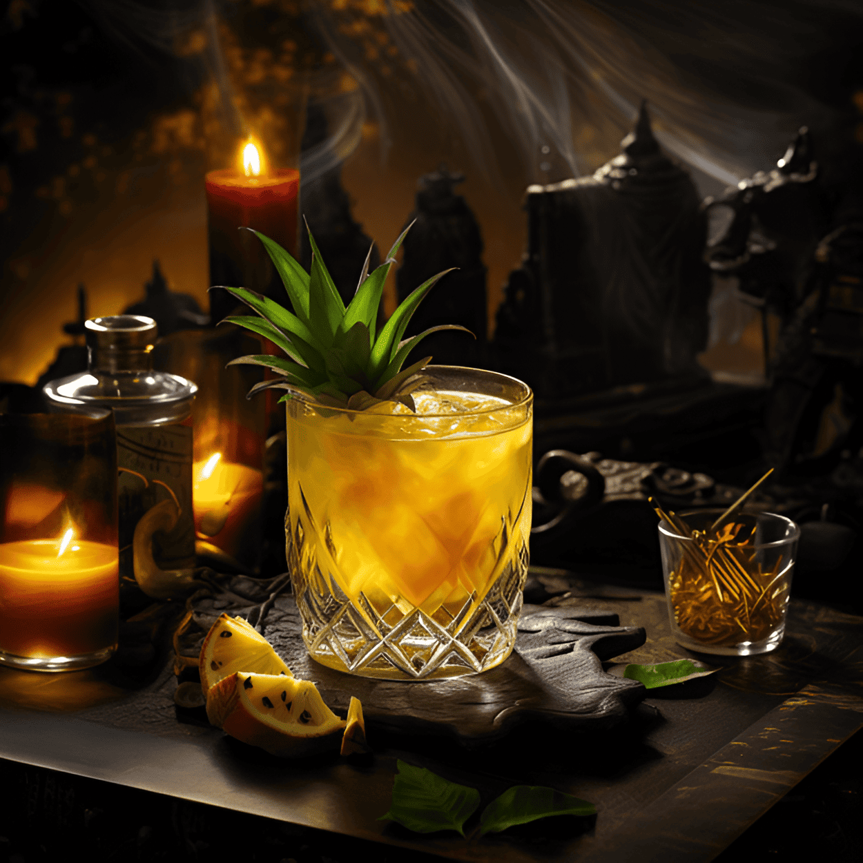 The Xanadu cocktail is a harmonious blend of sweet, sour, and fruity flavors, with a hint of spice. The combination of tropical fruits and exotic spices creates a unique and refreshing taste that is both bold and delicate.